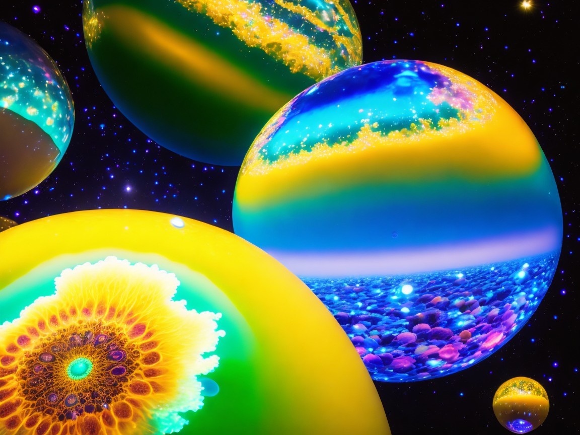 Vibrant Cosmic Scene with Colorful Planets and Stars