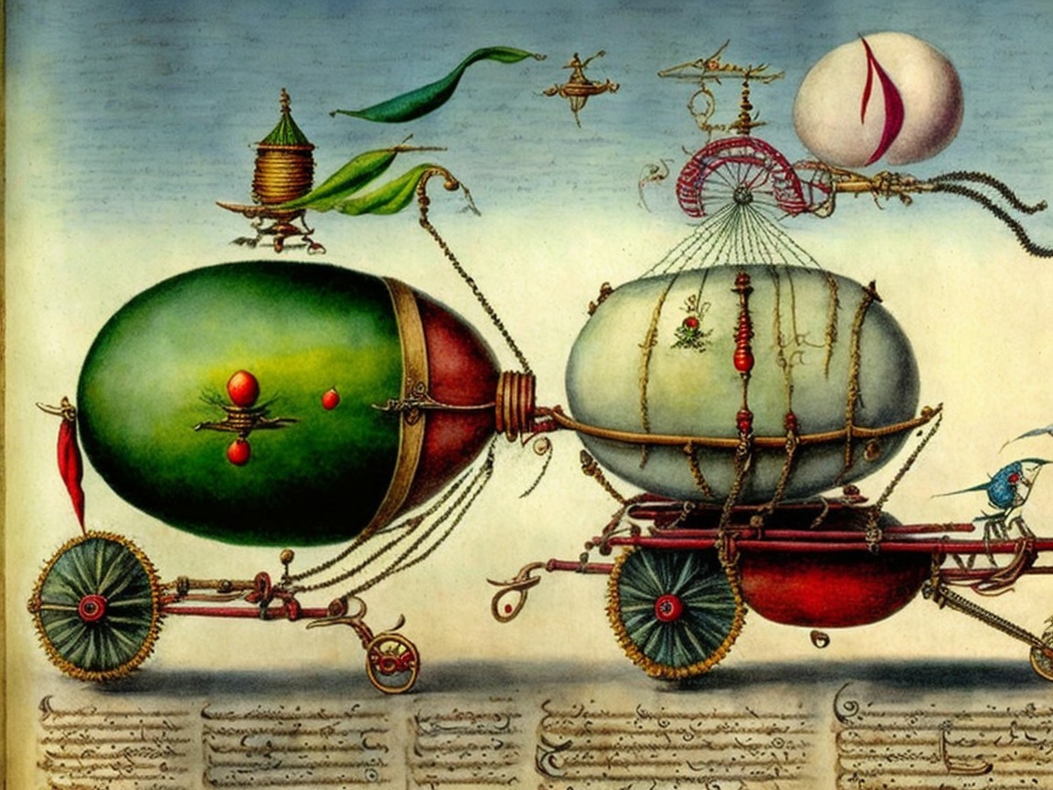 Whimsical Steampunk Airship with Balloons and Gears