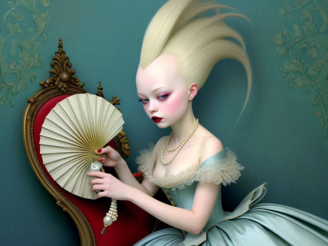 Whimsical Character in Vintage Chair with Fan