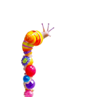 Close-up of a colorful snail on vibrant bead stack