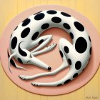 Digital painting of a sleeping black-and-white spotted dog