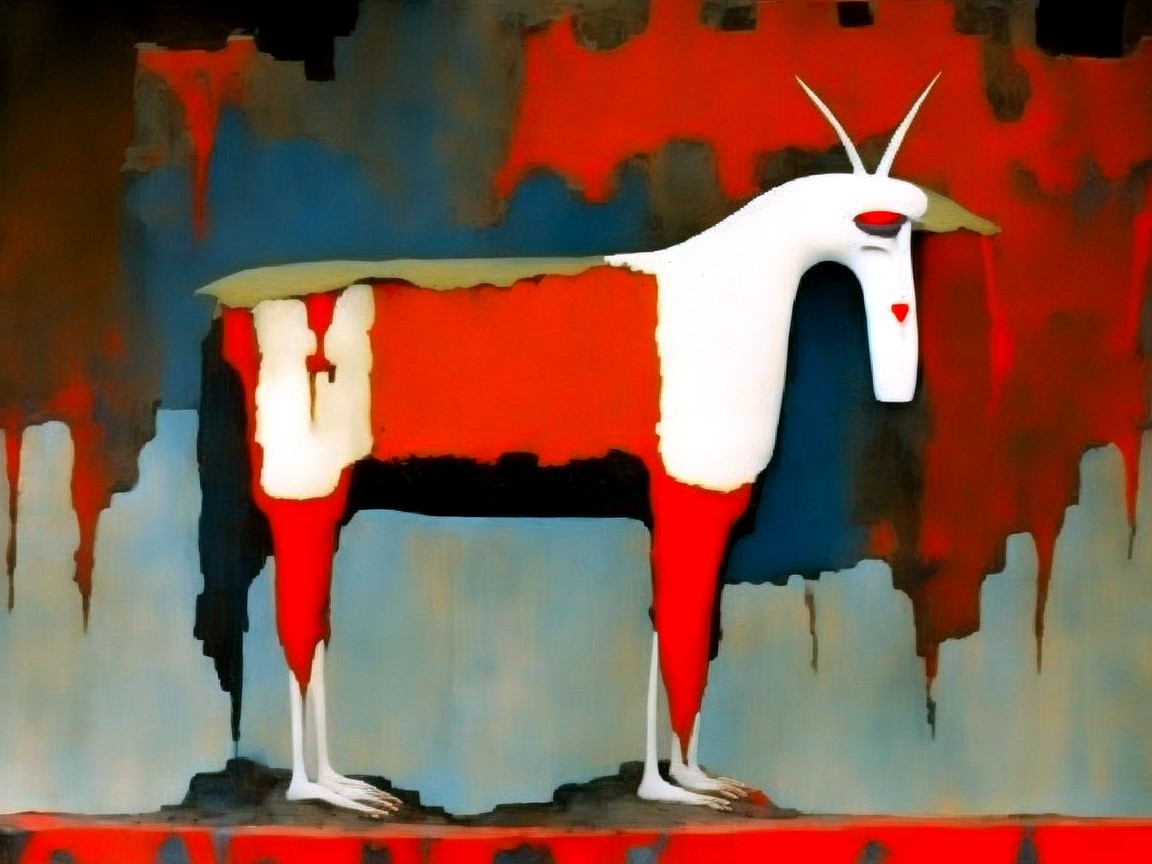 Surrealist Painting of Stylized Antelope-like Creature