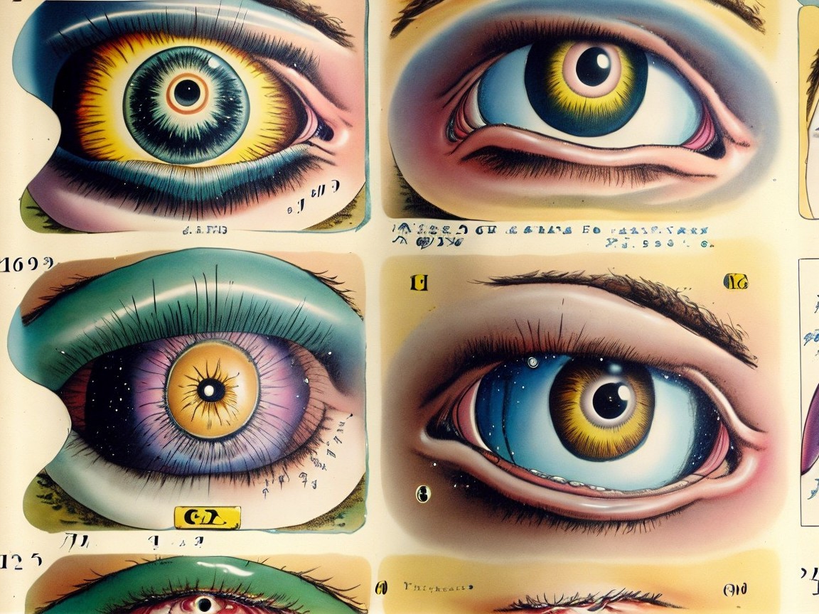 Vibrant Collage of Illustrated Eyes and Anatomy Details