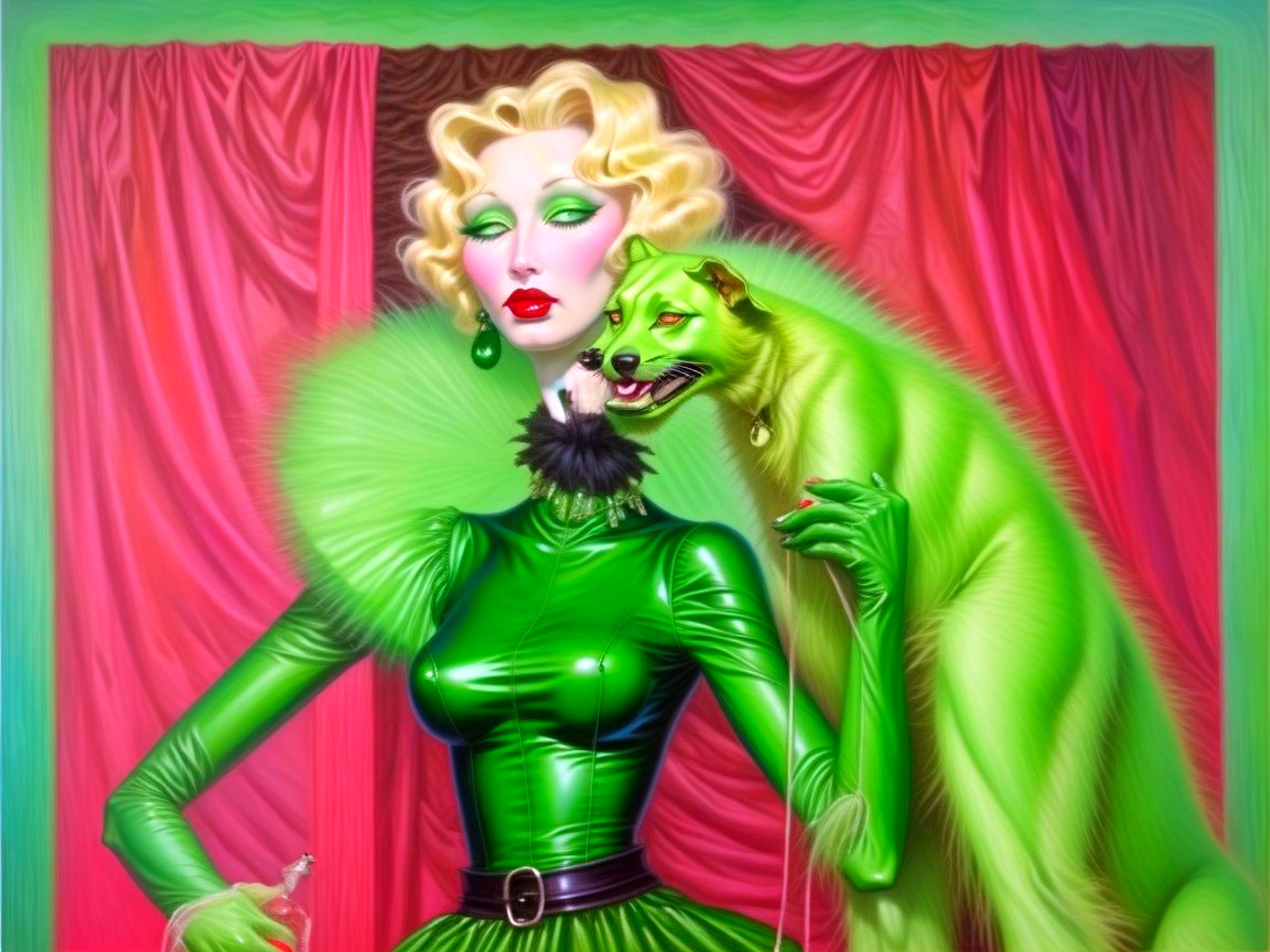 Pop Art Painting of Woman and Green Creature