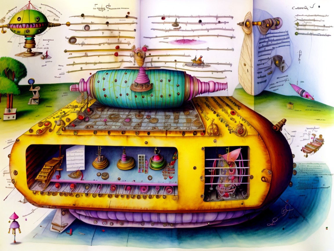 Colorful Illustration of a Quirky Airship Design