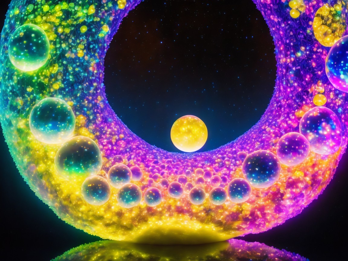 Vibrant Cosmic Scene with Luminous Celestial Elements