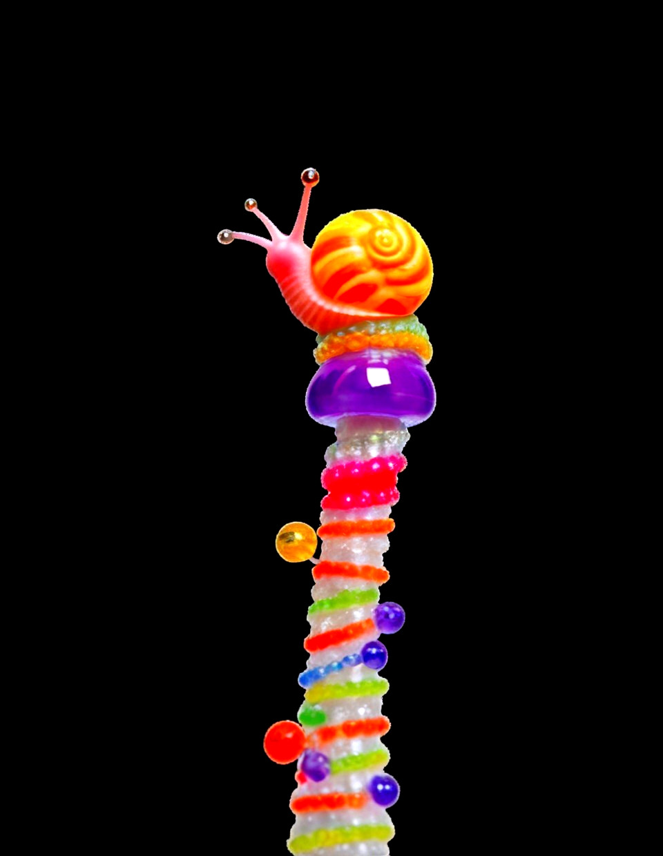 Colorful Snail on Glittering Decorative Stack