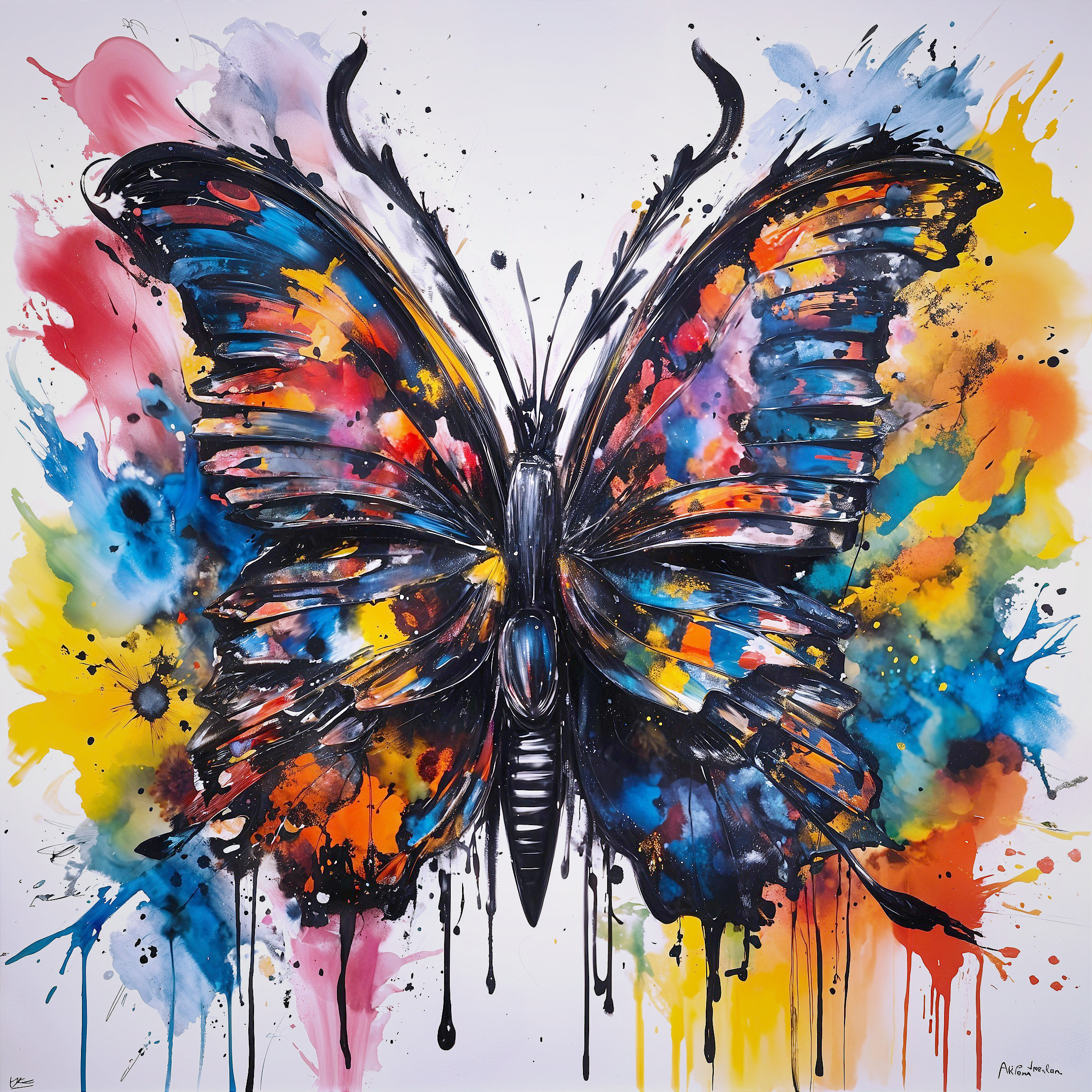 Large butterfly with iridescent wings in vibrant colors