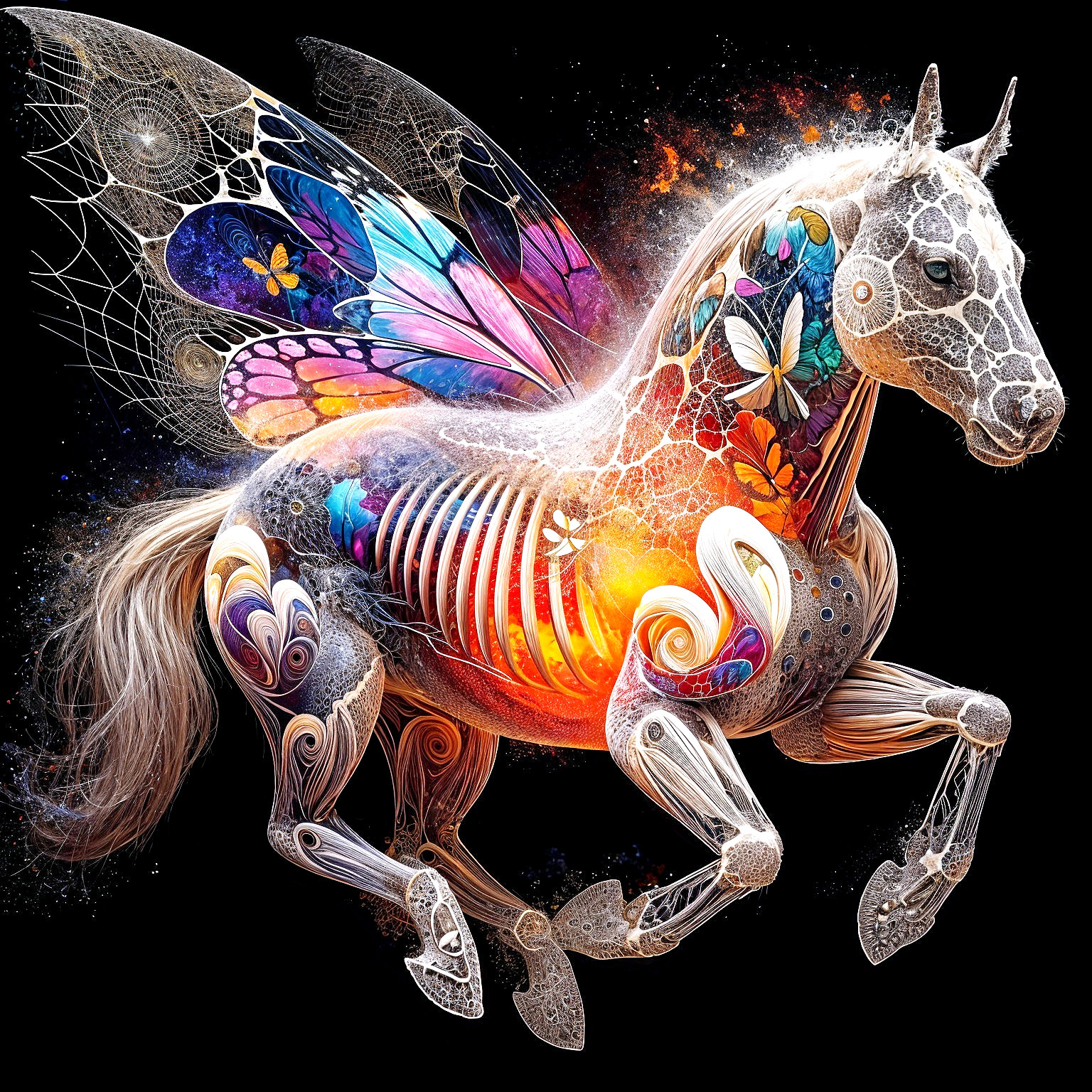 Ethereal Horse with Butterfly Wings in Vibrant Colors