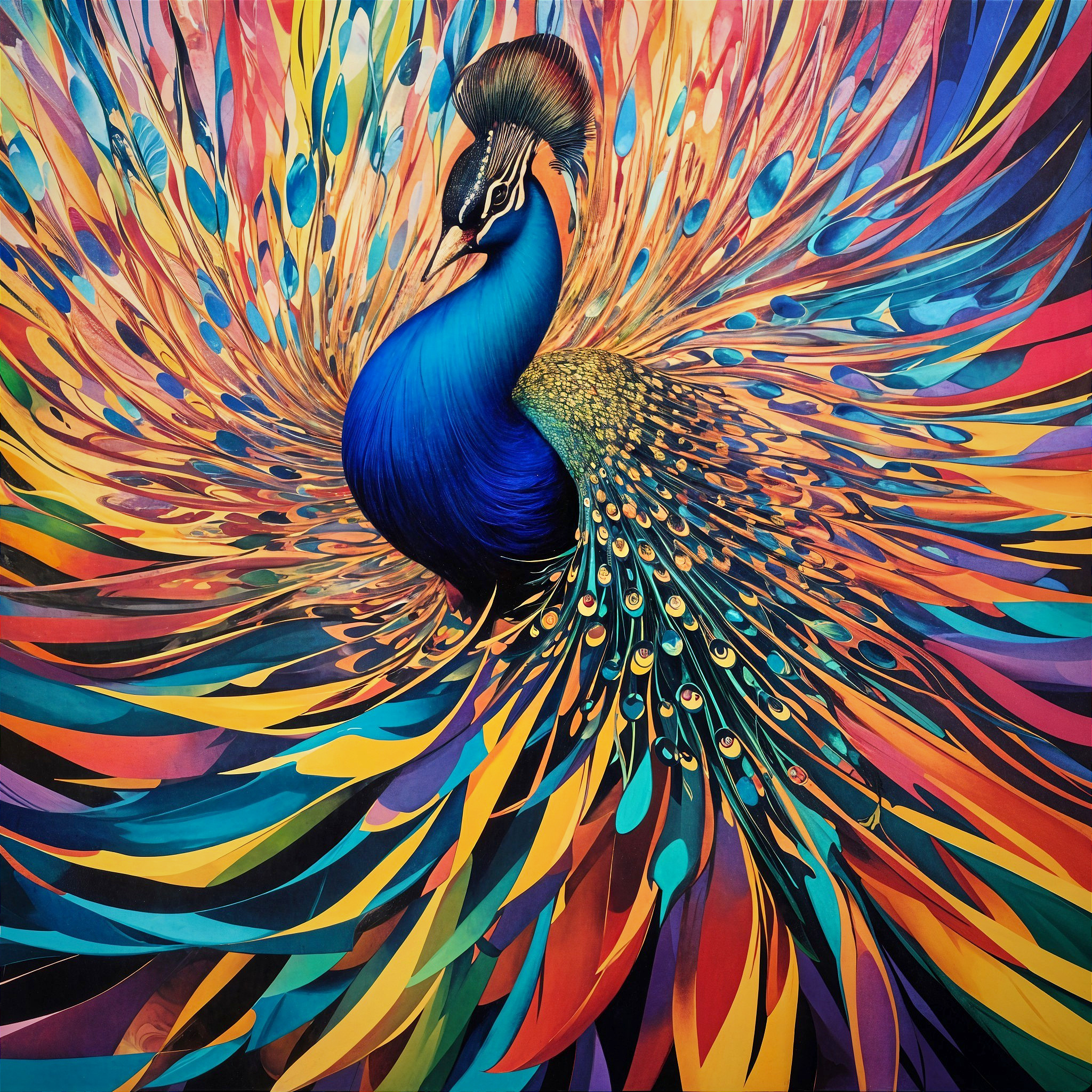 Vibrant Peacock with Colorful Tail Feathers Display