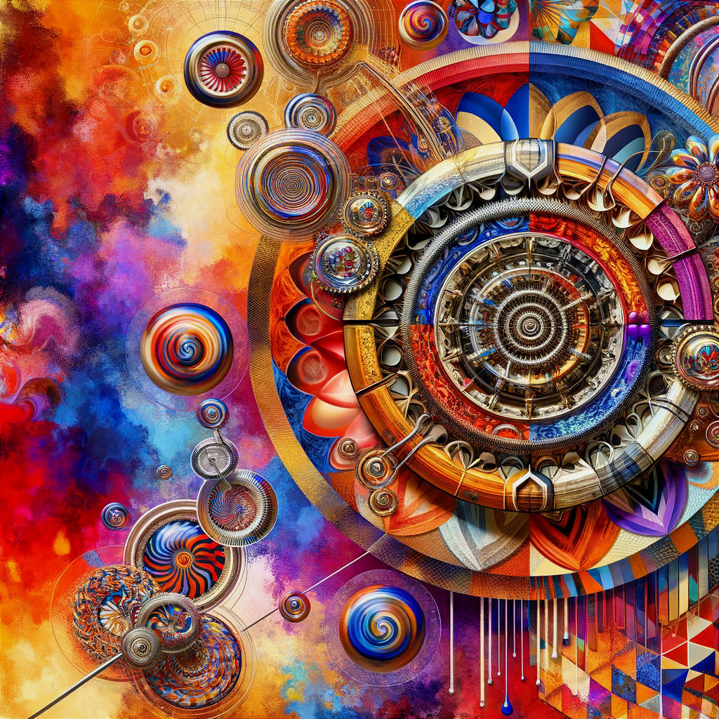 Vibrant Design with Swirling Patterns and Circular Motifs