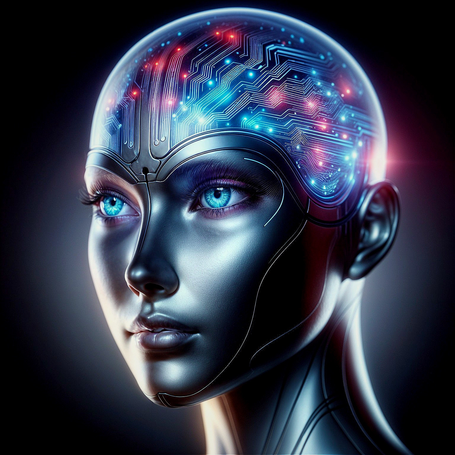Futuristic Cybernetic Being with Glowing Circuitry