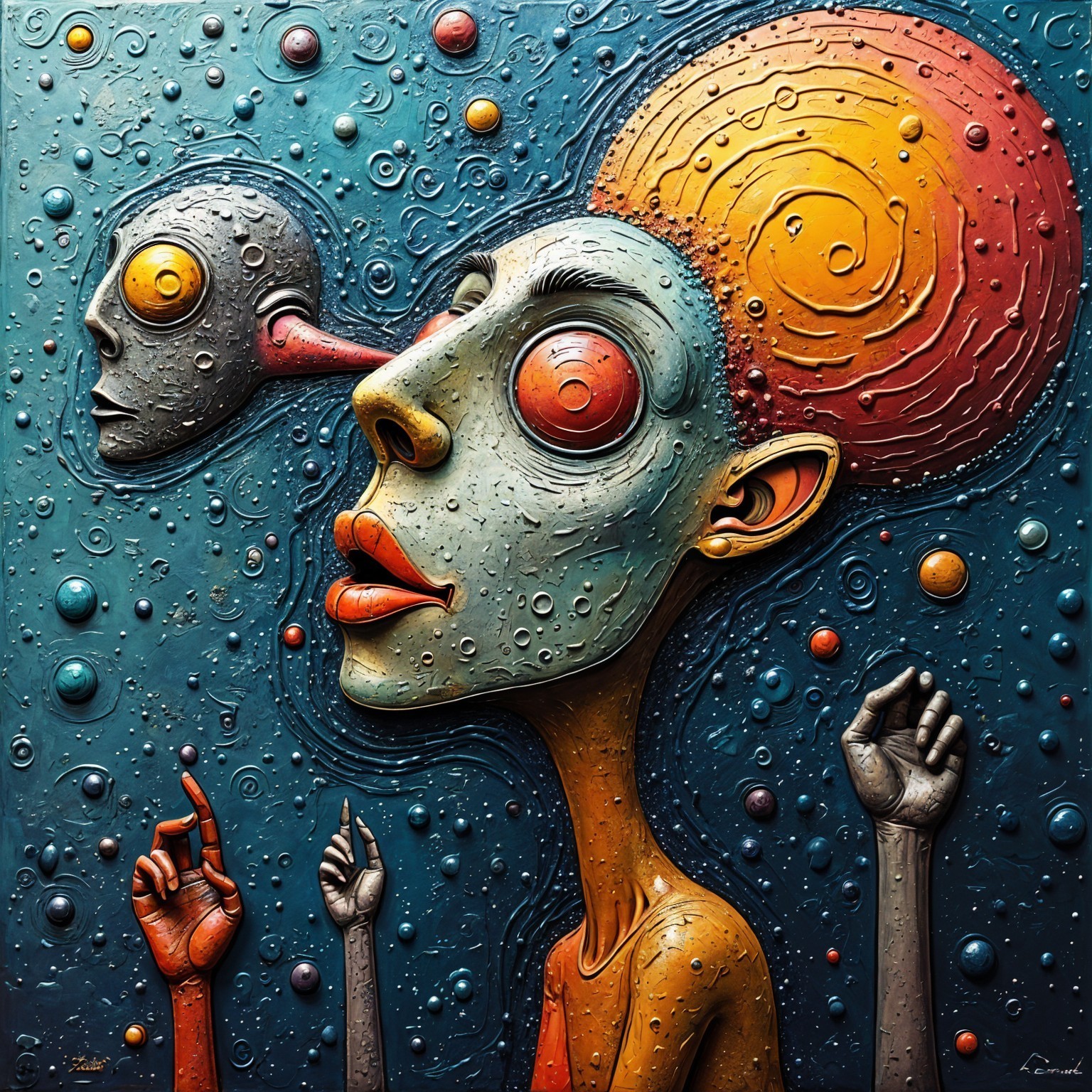 Abstract Human Figure with Surreal Background Elements
