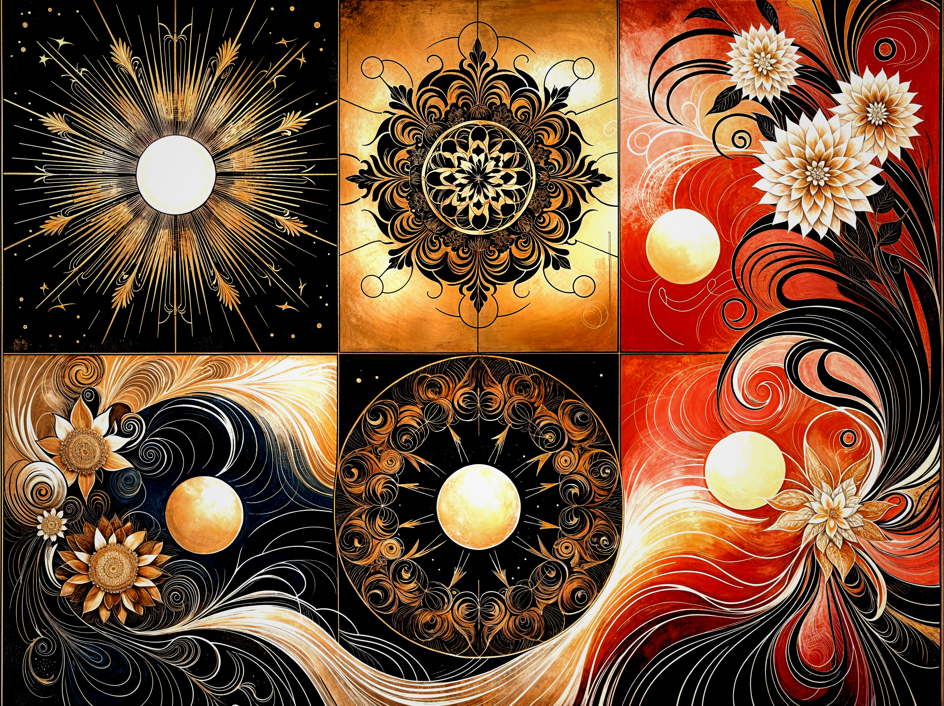 Intricate Celestial Design with Floral Patterns