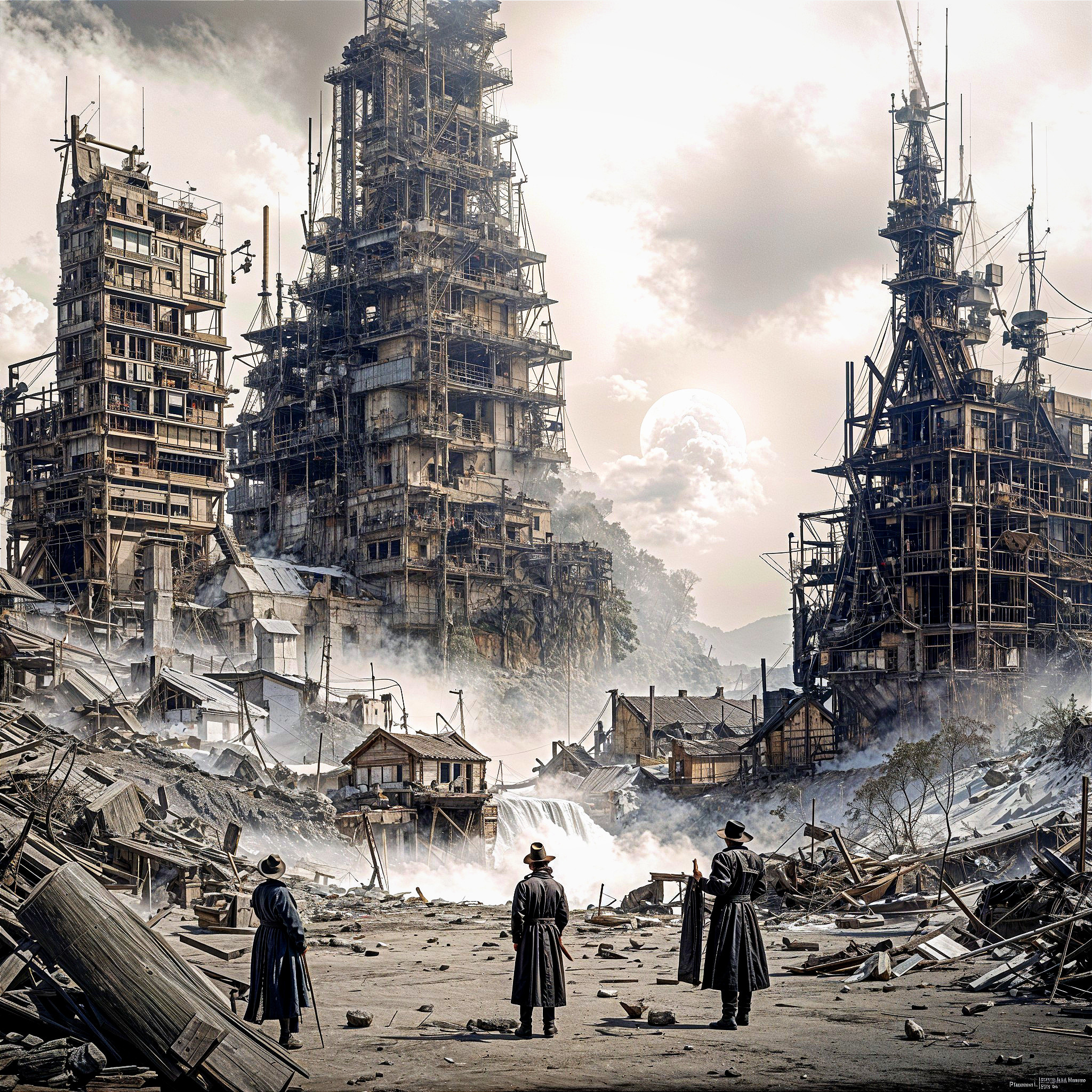Desolate Post-Apocalyptic Landscape with Figures