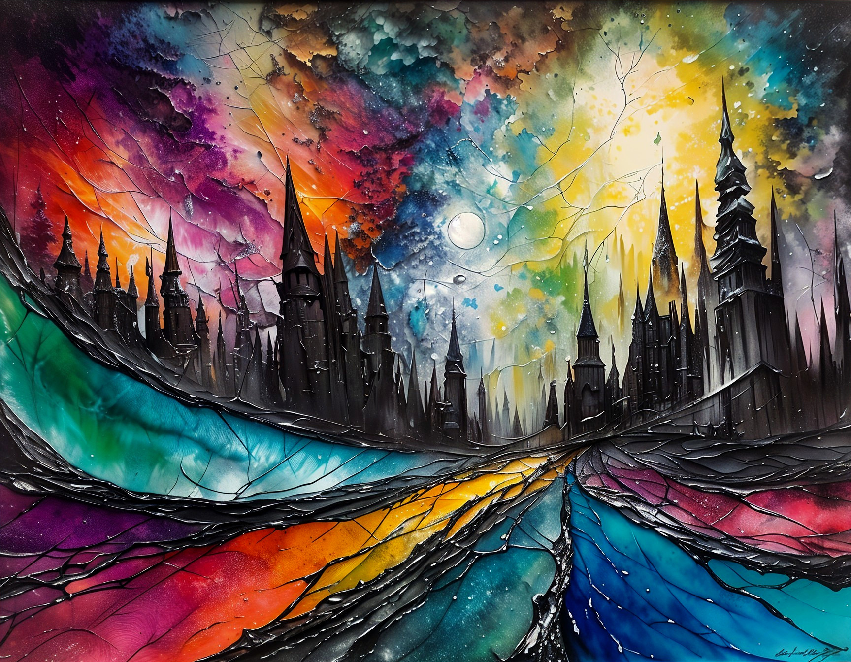 Vibrant Abstract Cityscape with Dynamic Sky Colors