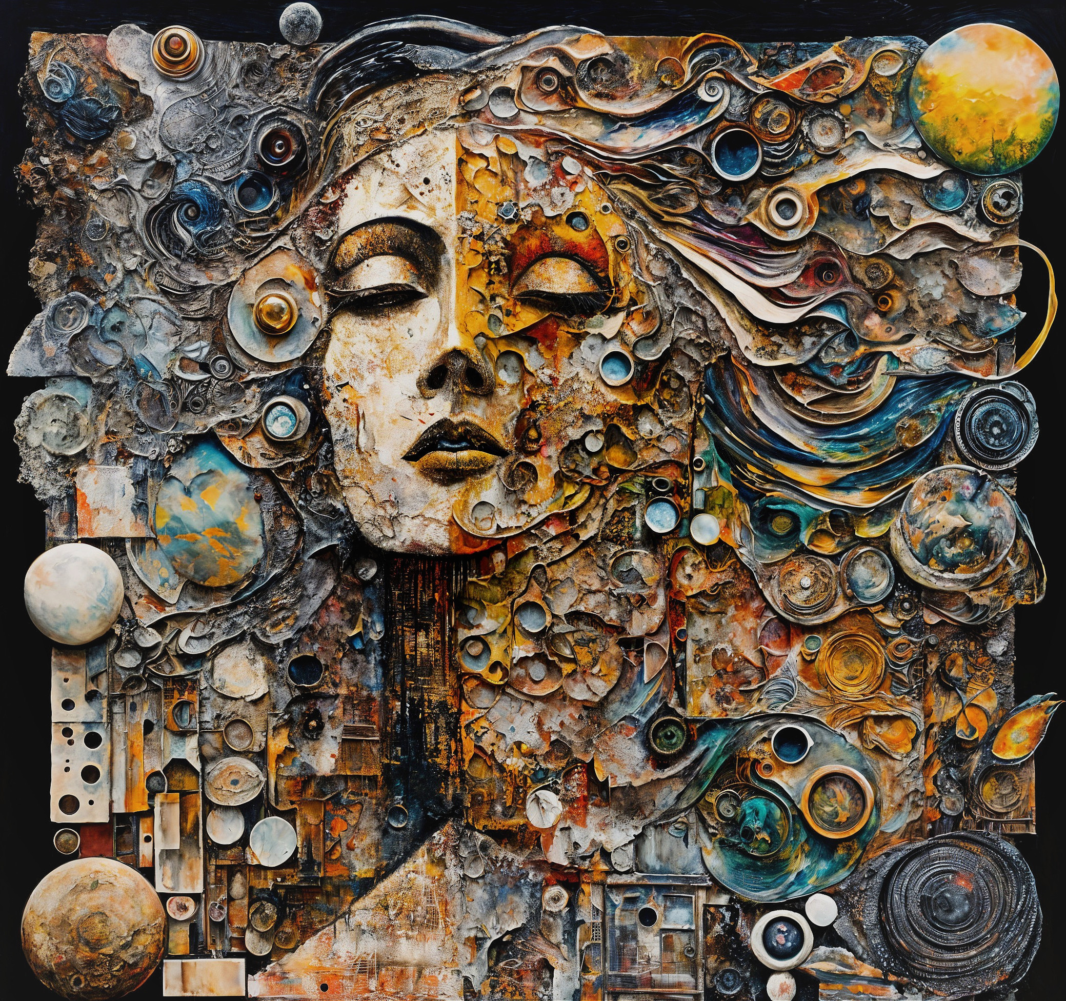 Abstract Female Face with Cosmic Elements and Textures