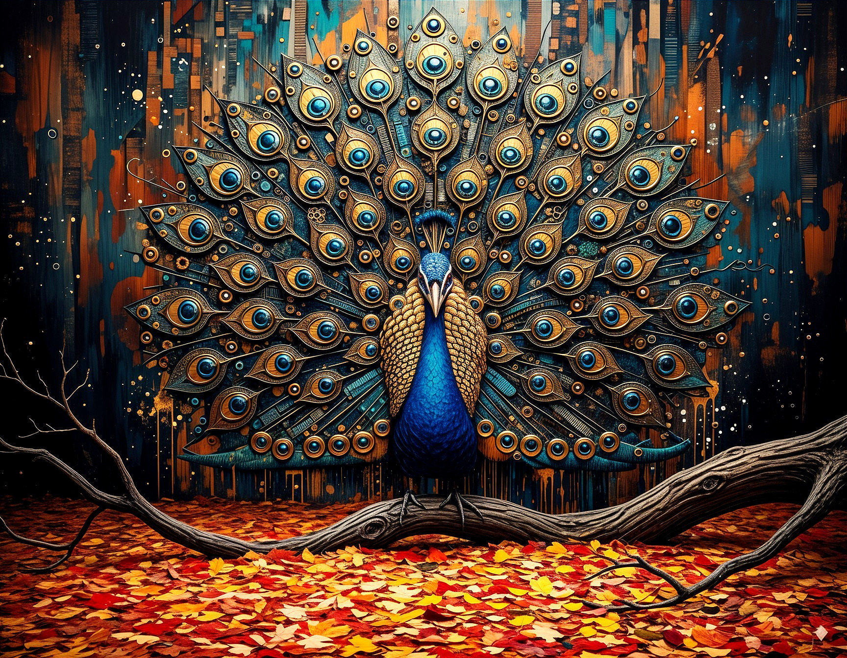 Majestic Peacock with Vibrant Feathers in Autumn Setting