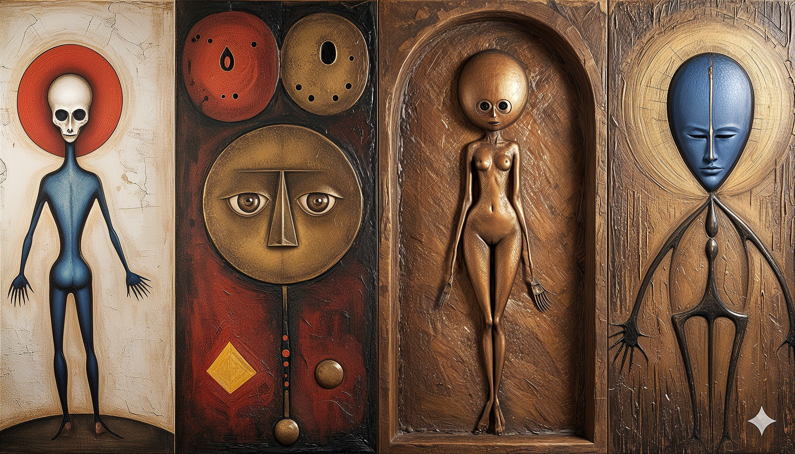 Stylized Humanoid Figures in Unique Frames and Colors