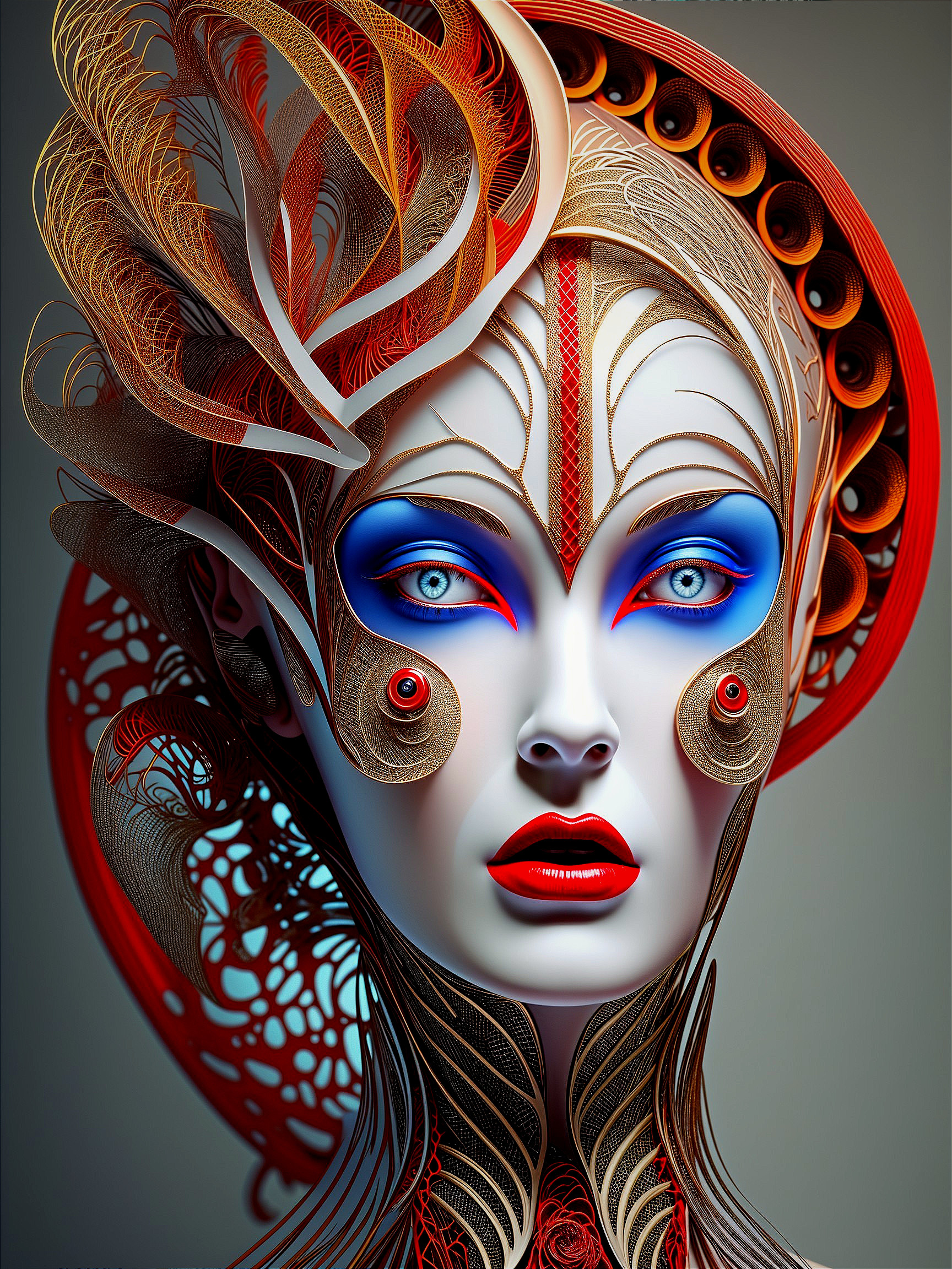 Futuristic Character with Intricate Facial Designs