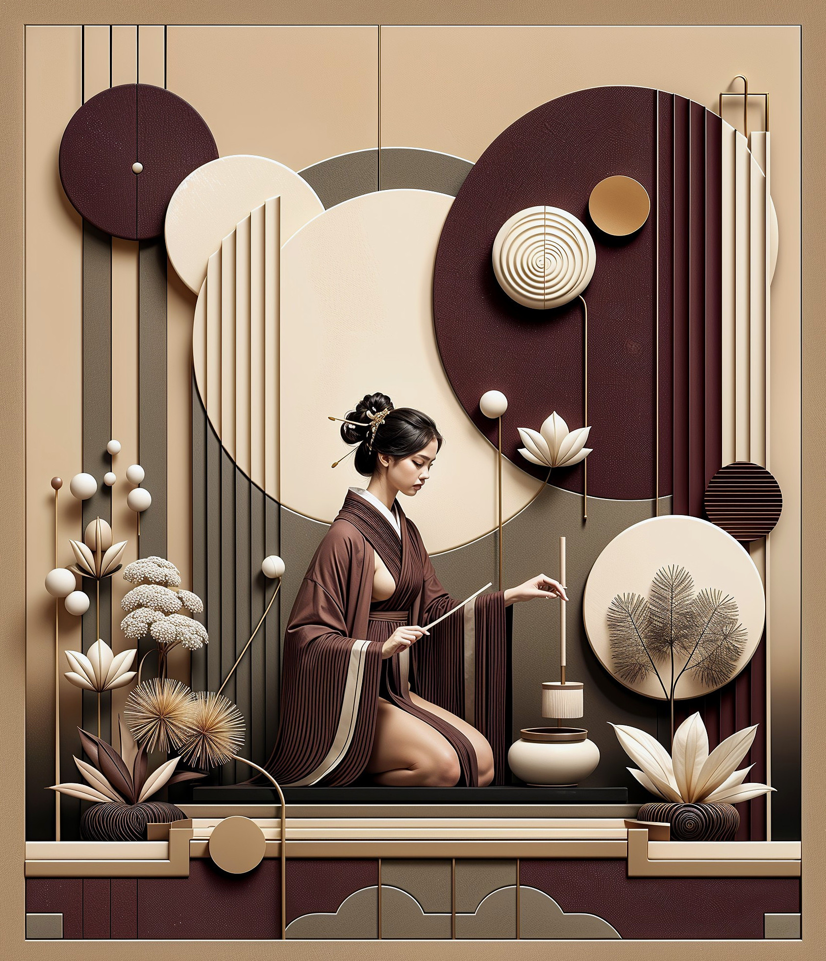 Serene Artwork of Woman in Traditional Attire