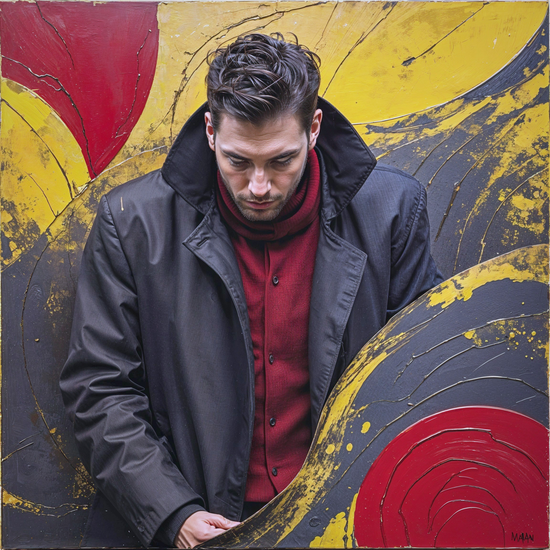 Stylish man in front of bold abstract painting