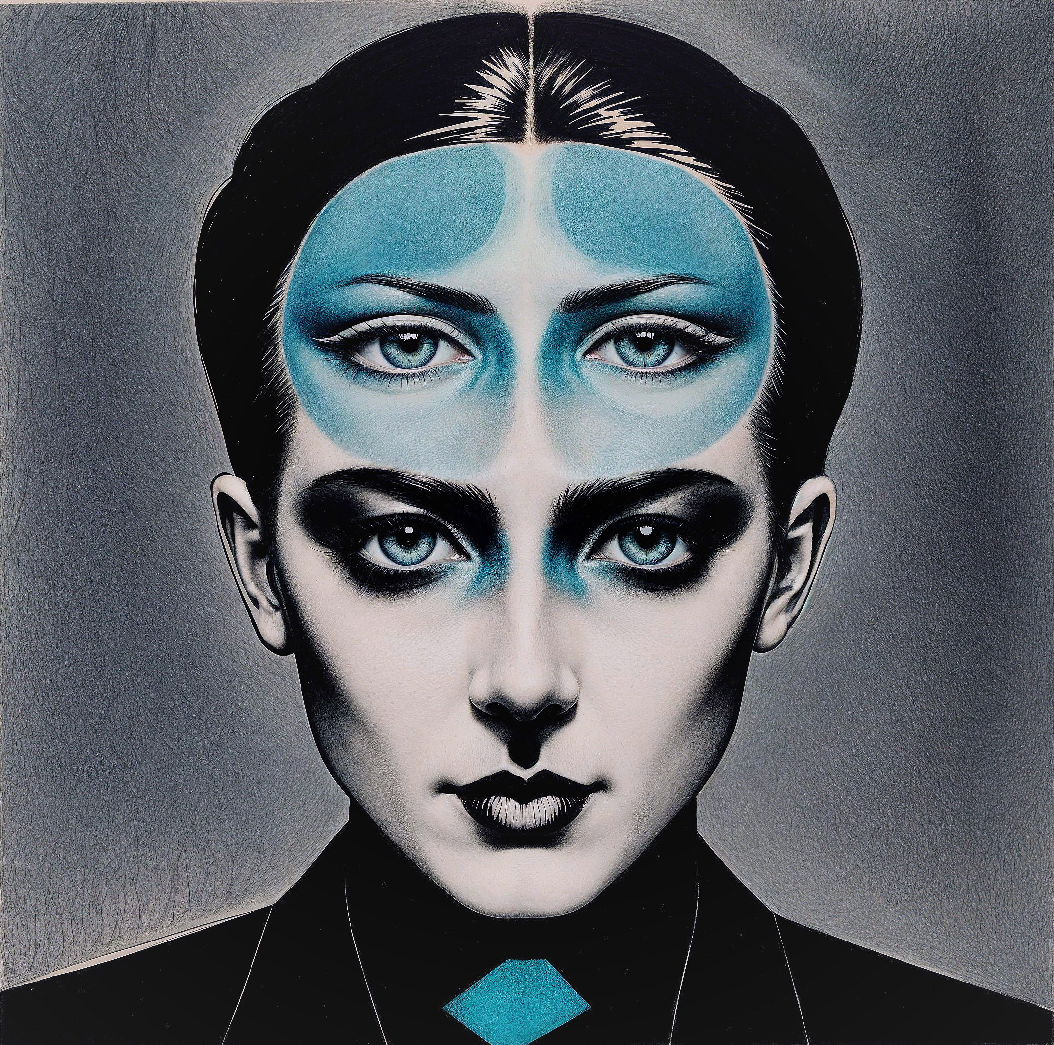 Stylized androgynous portrait with surreal elements