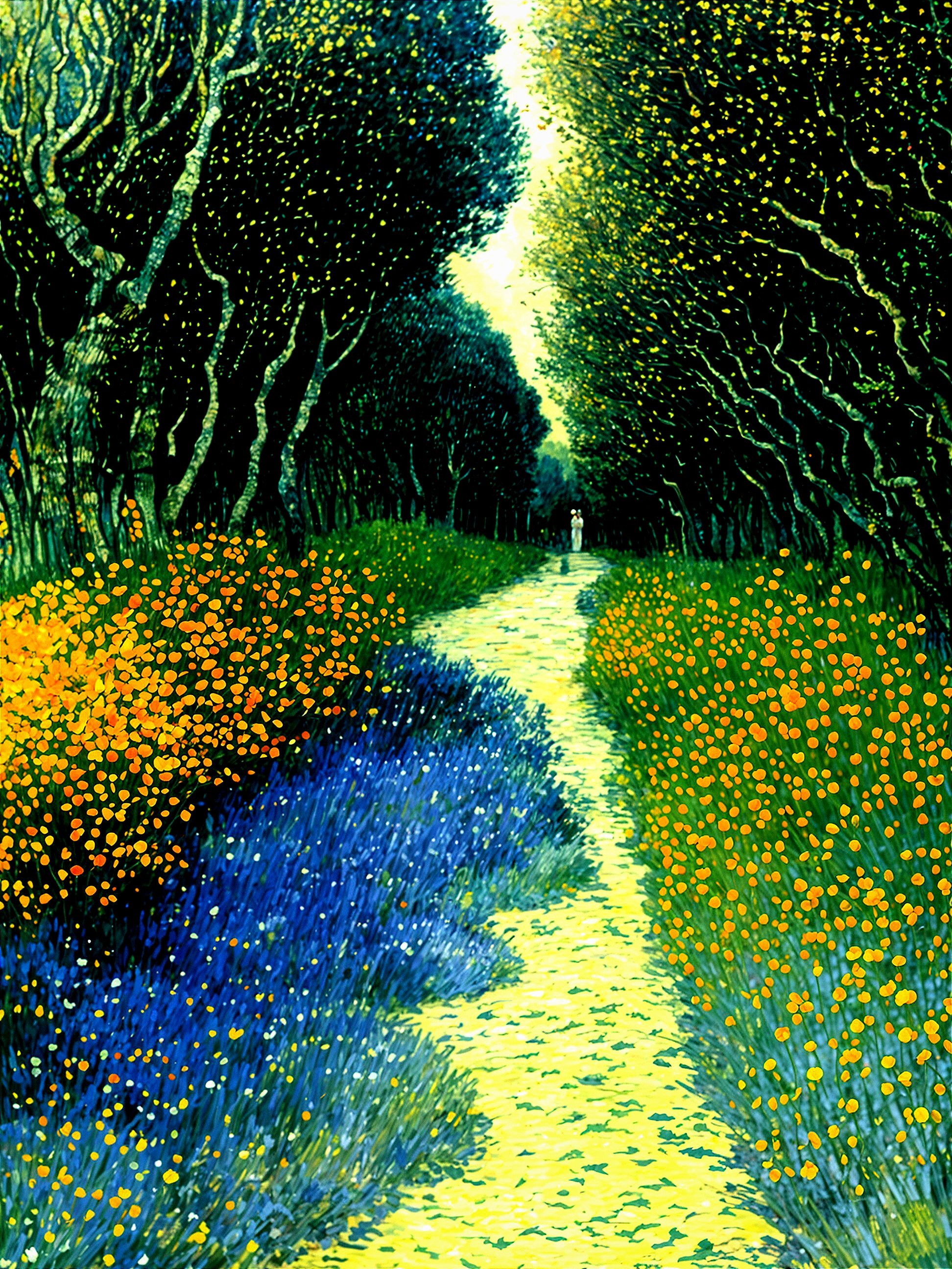 Vibrant Pathway Through Lush Landscape and Wildflowers