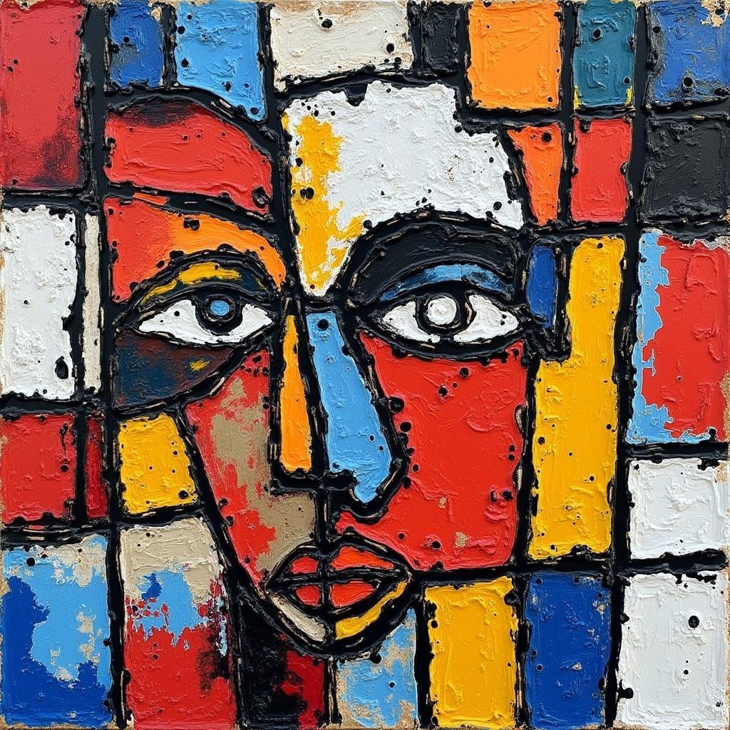 Stylized Face in Vibrant Geometric Shapes and Colors