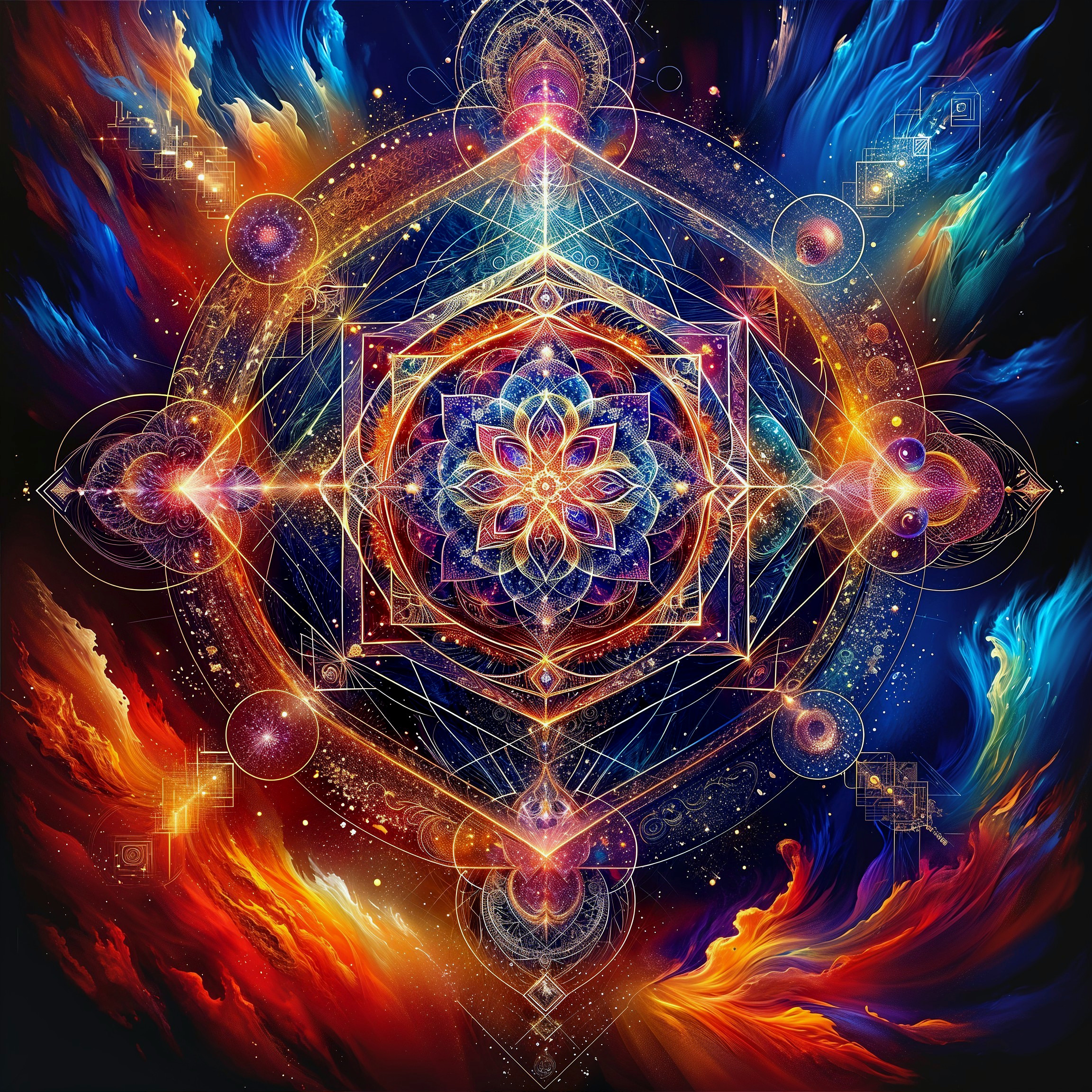 Vibrant Cosmic Mandala with Geometric Patterns