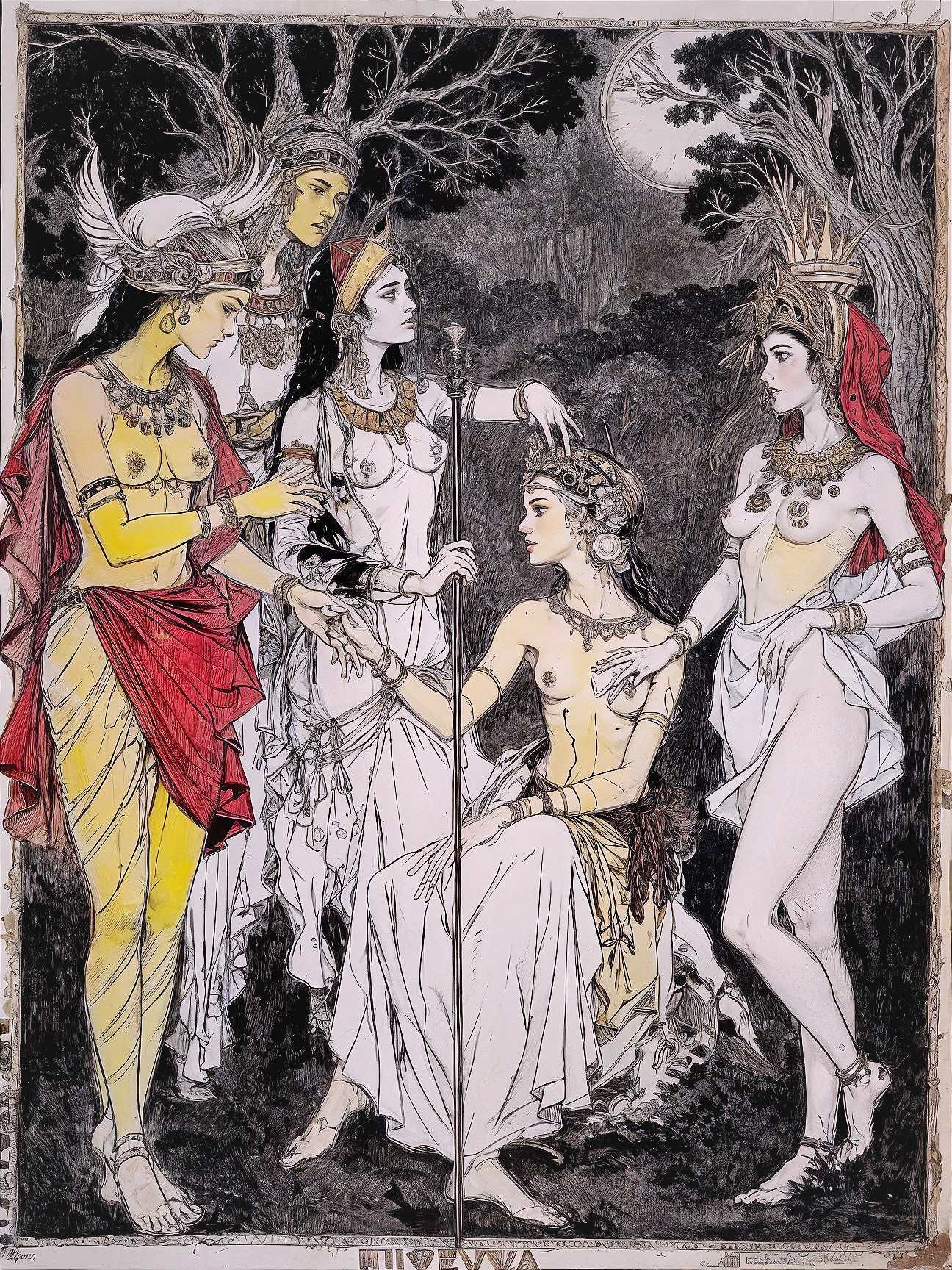 Five Elegant Women in a Mythical Nature Setting