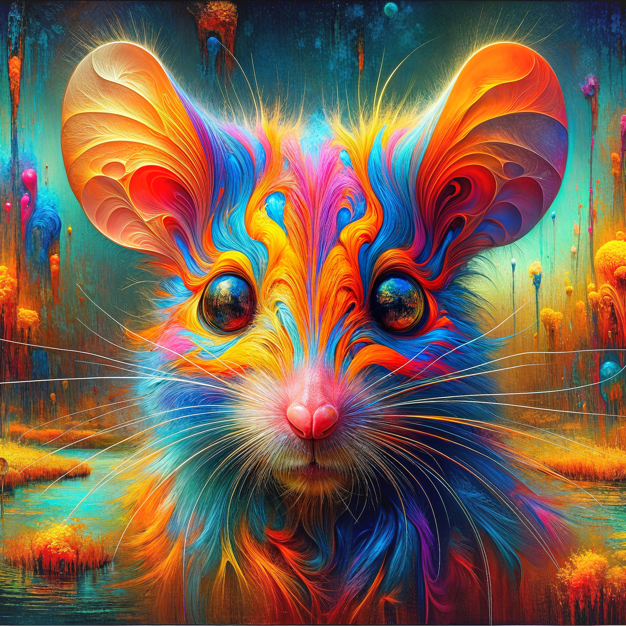Psychedelic Illustration of a Colorful Mouse