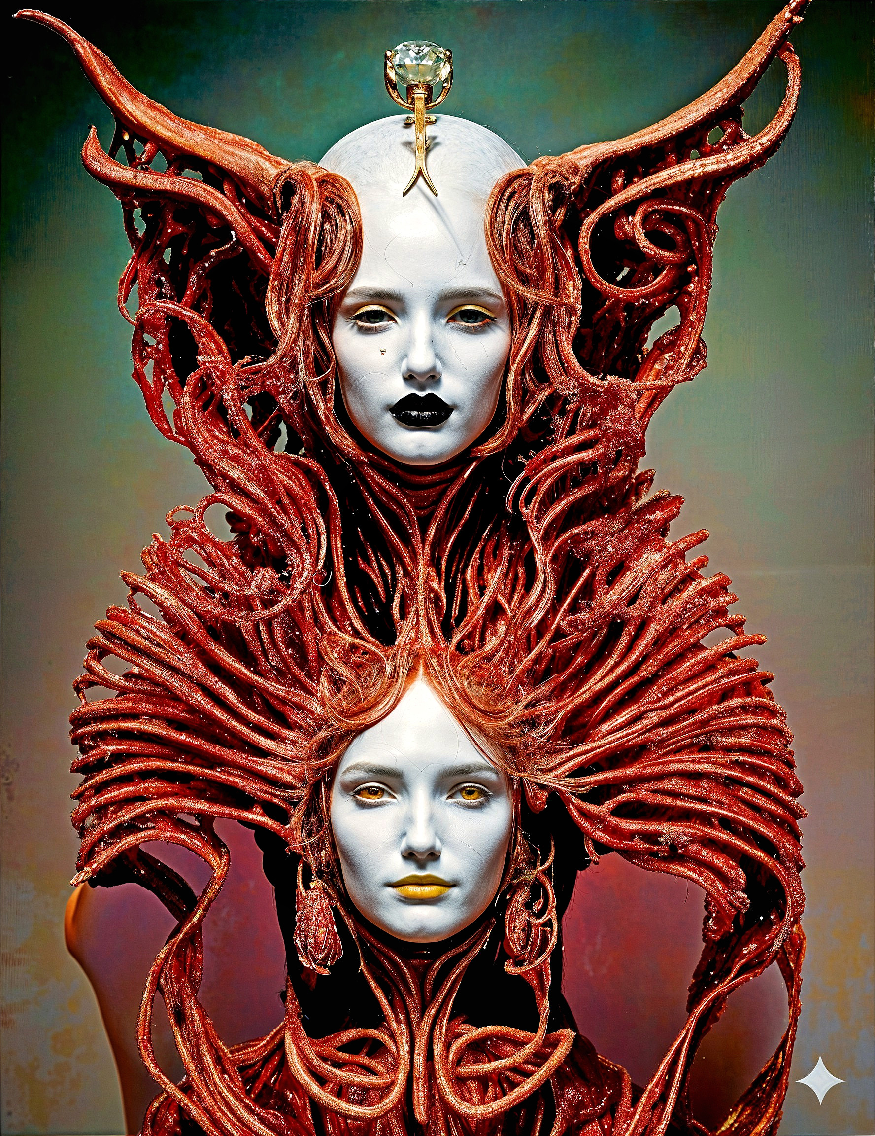 Surreal Sculpture of Intertwined Female Figures