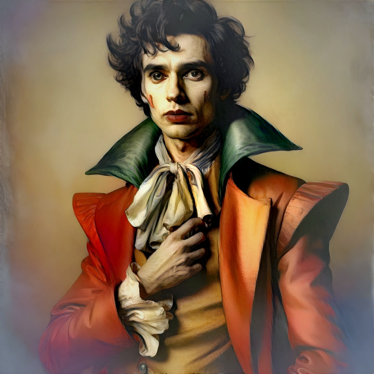 Dramatic Portrait of a Figure in Colorful Costume