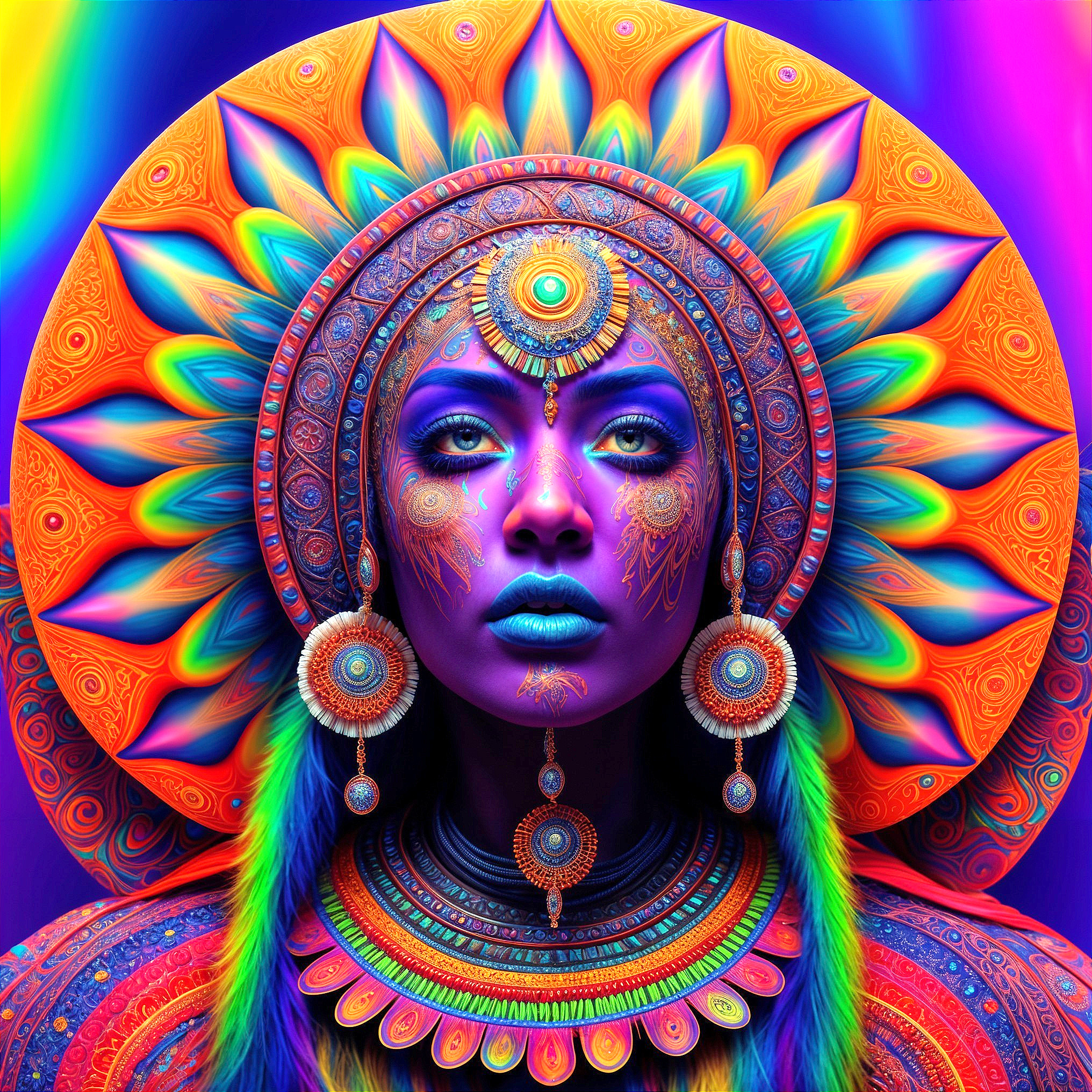 Vibrant Portrait of a Woman with Colorful Patterns