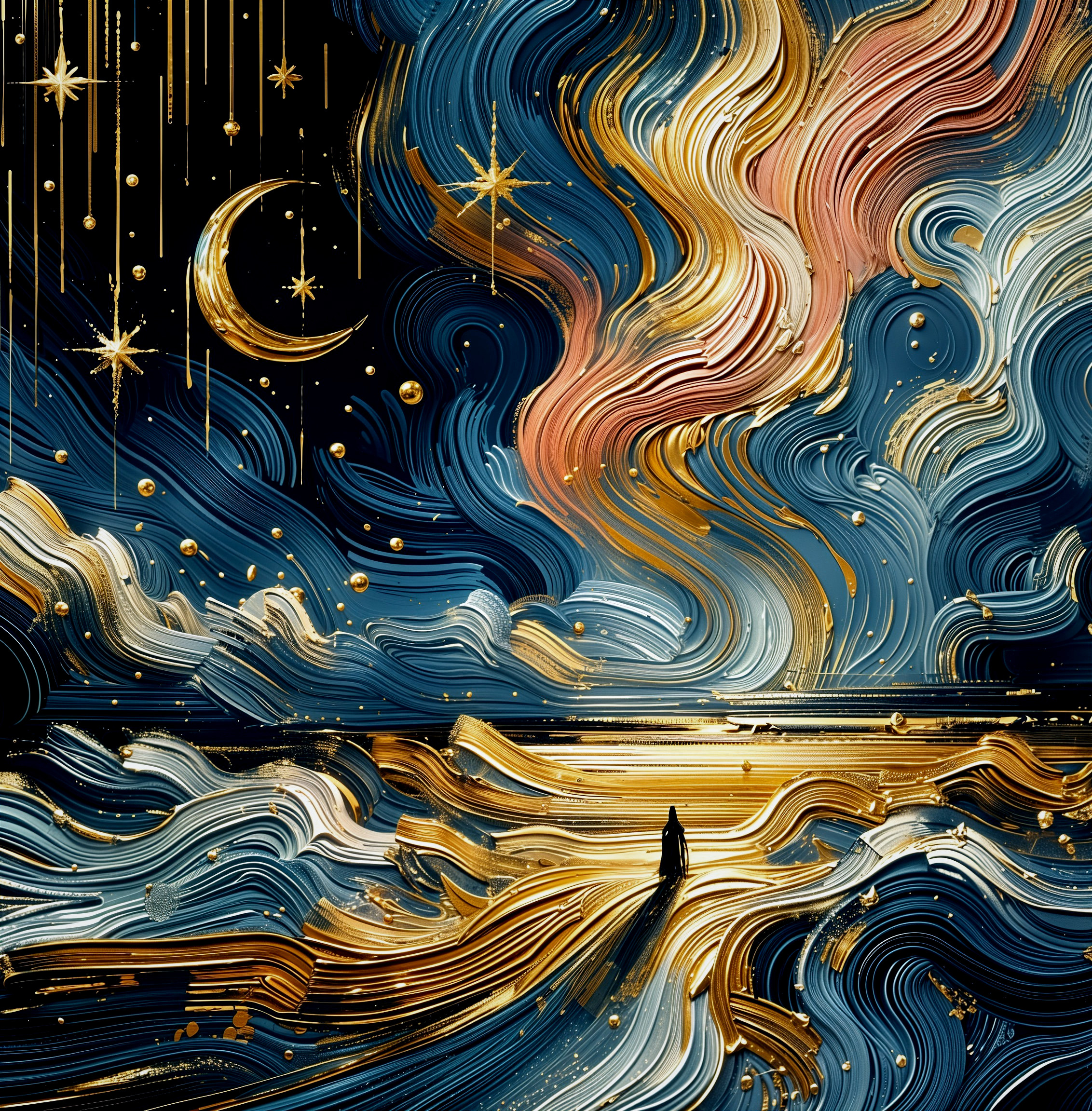 Serene Night Scene with Vibrant Sky and Waves