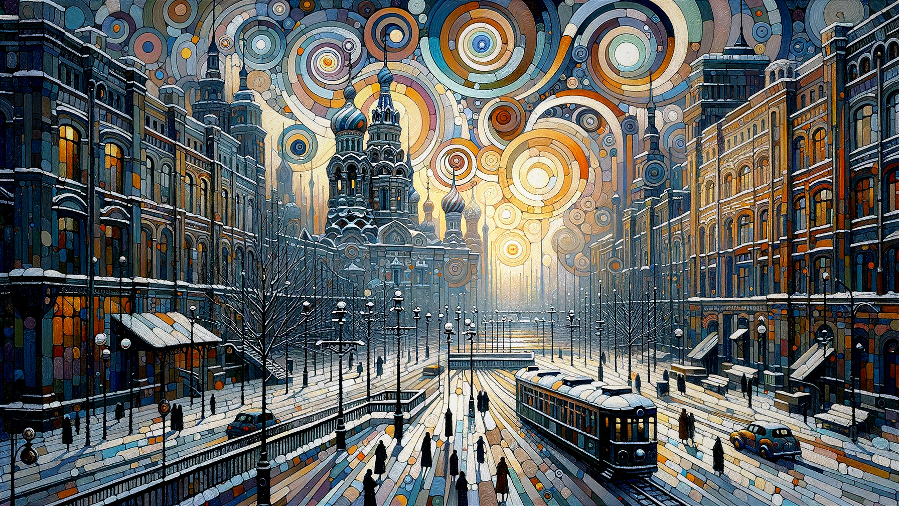 Vibrant Winter City Scene with Historic Architecture