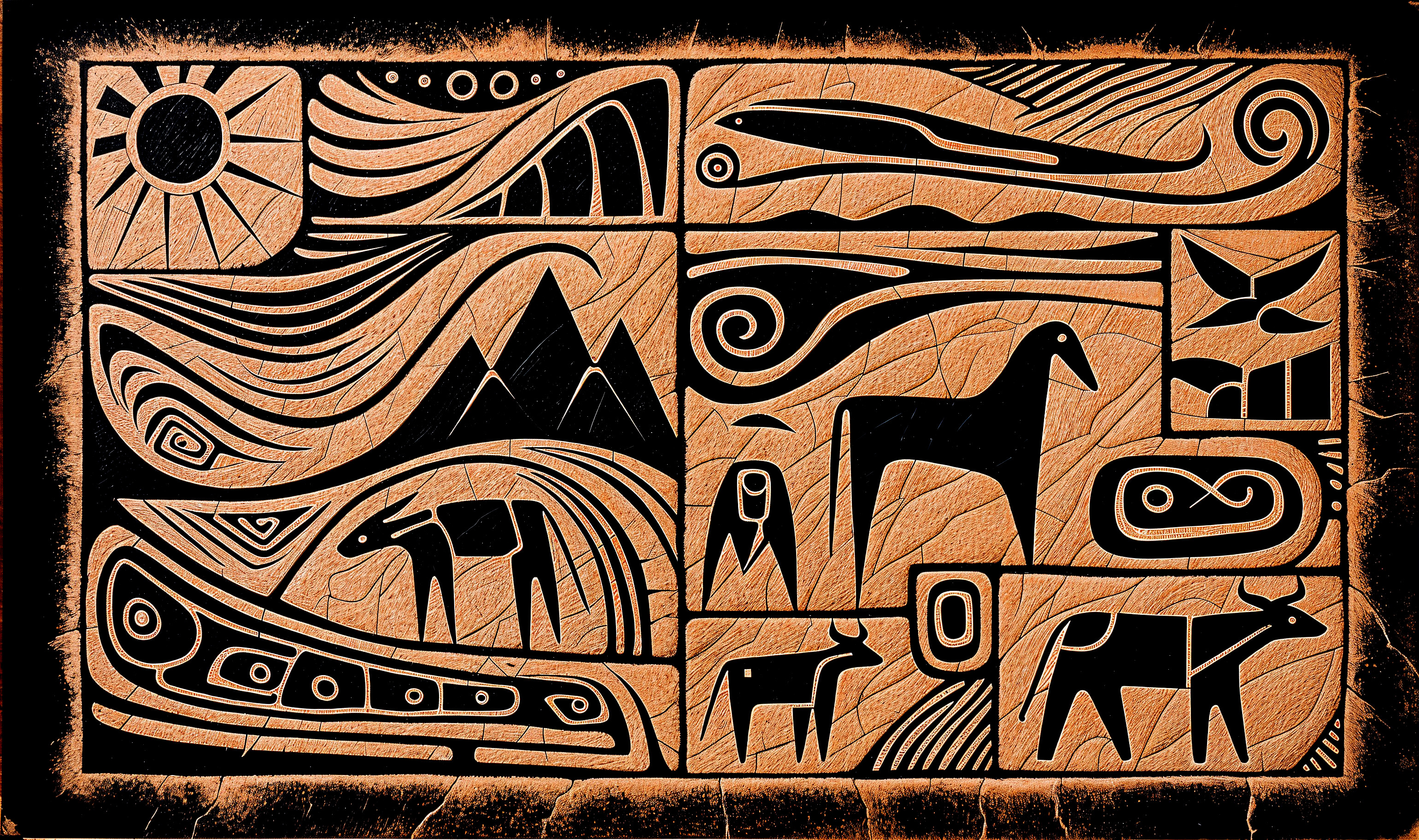Tribal-Inspired Design with Nature Elements on Ochre