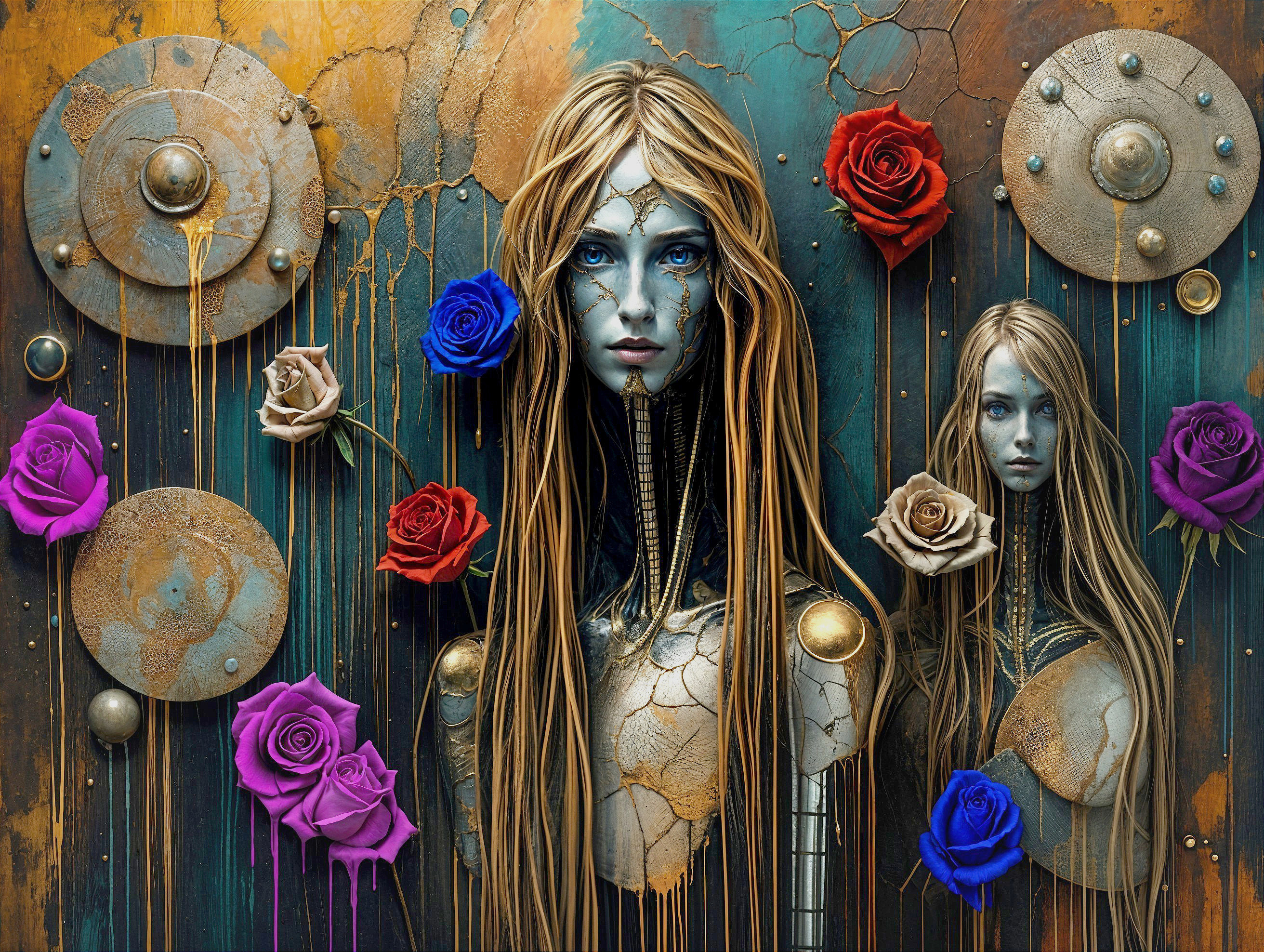 Digital Painting of Robotic Women with Metallic Features