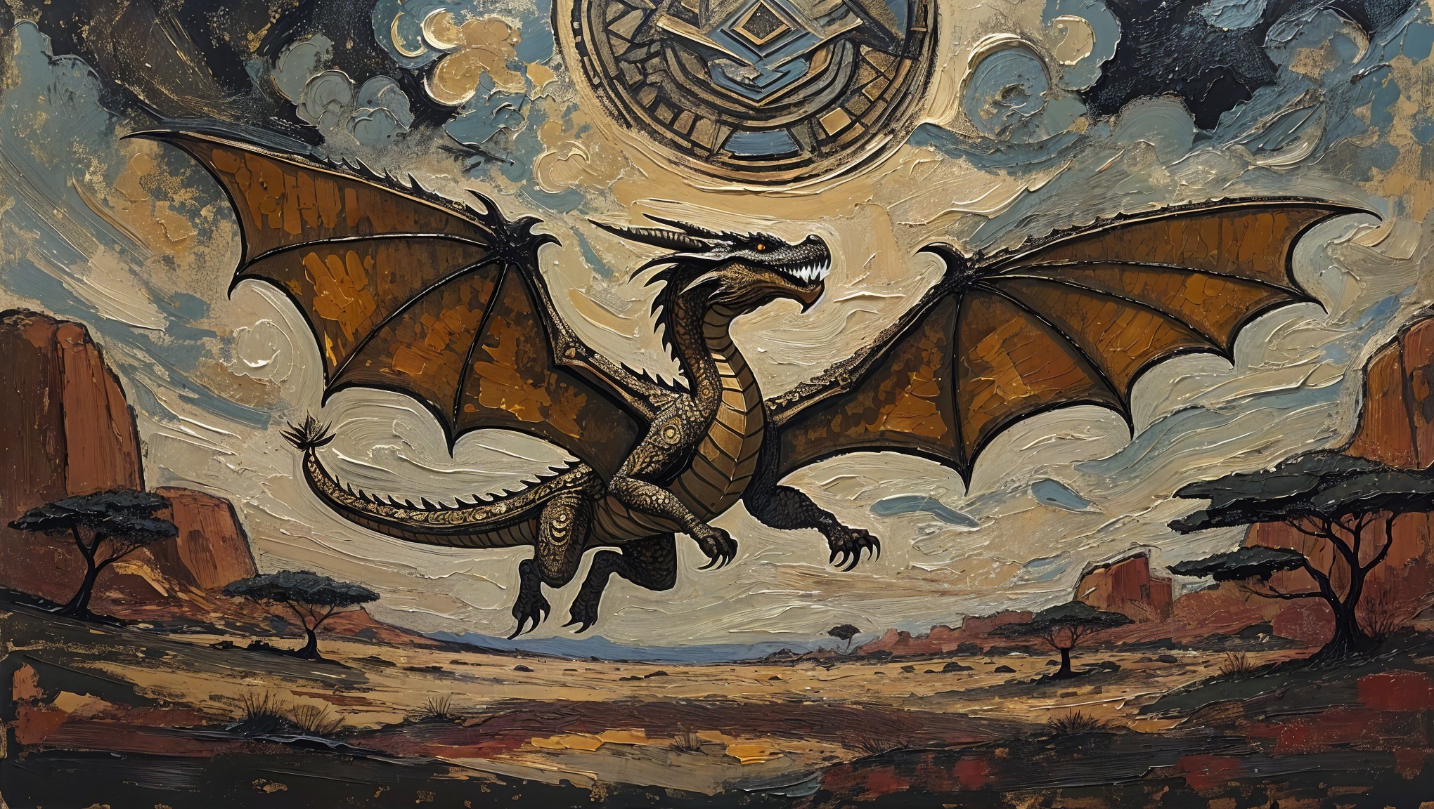 Majestic dragon soaring over a dramatic landscape