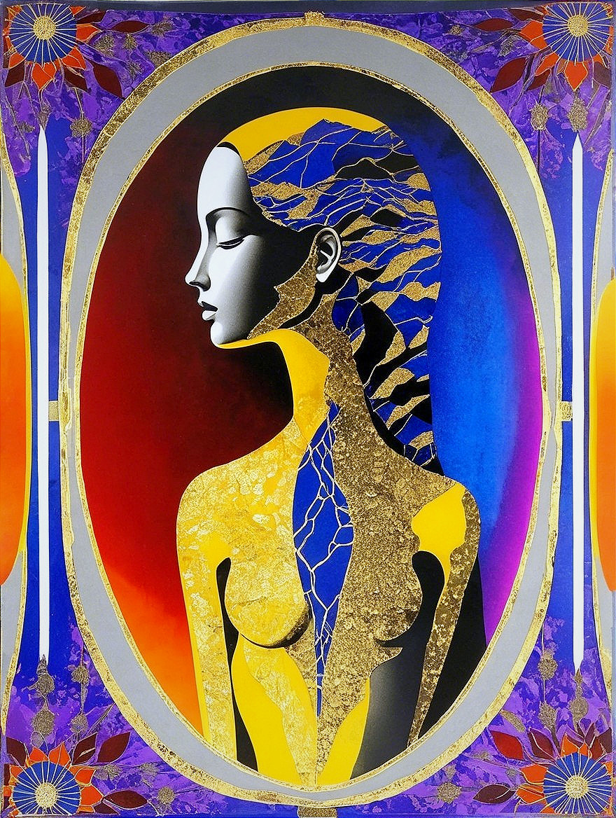 Stylized Silhouette of Woman with Vibrant Colors