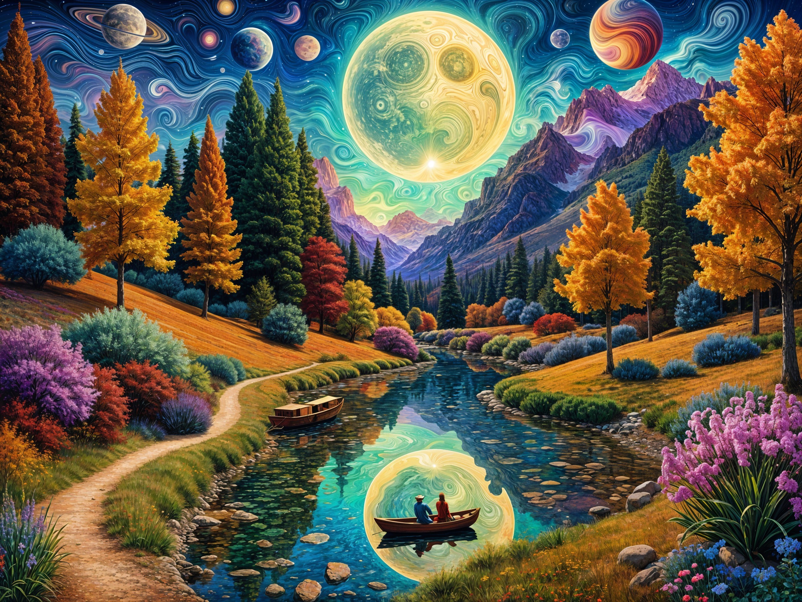 Vibrant Autumn Landscape with Mountains and River