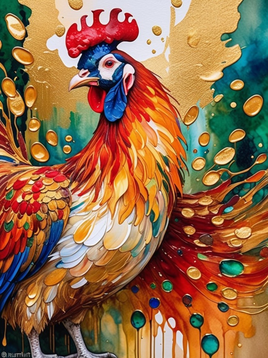 Vibrant Rooster with Colorful Abstract Background