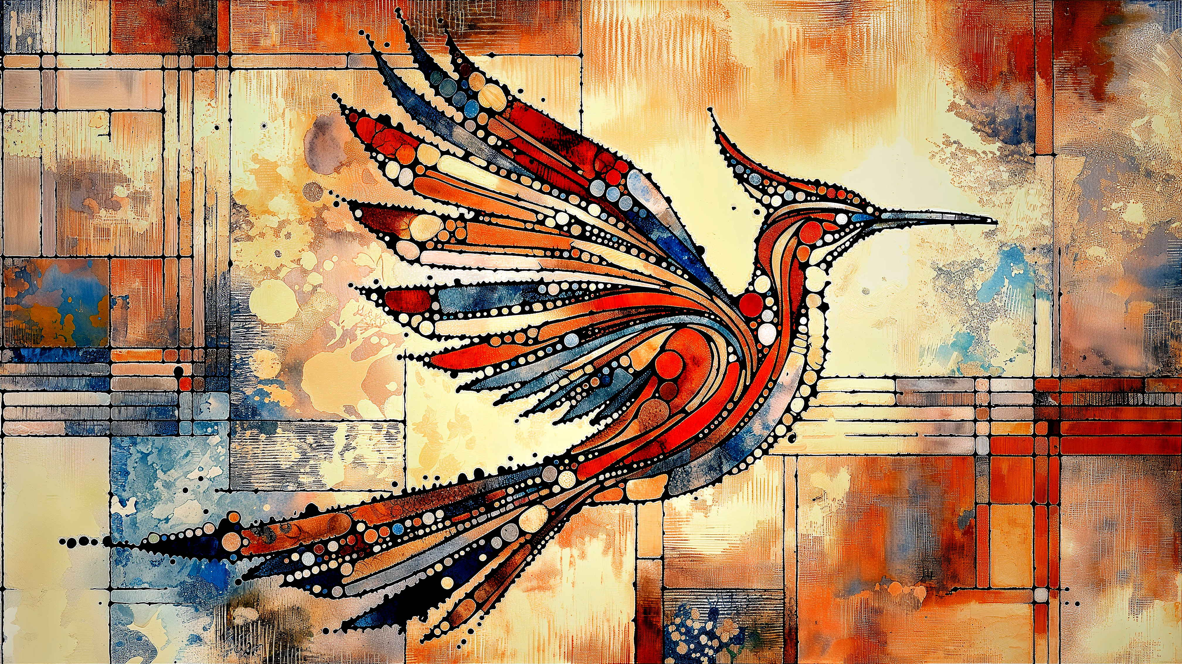 Vibrant Abstract Bird in Flight with Bold Colors