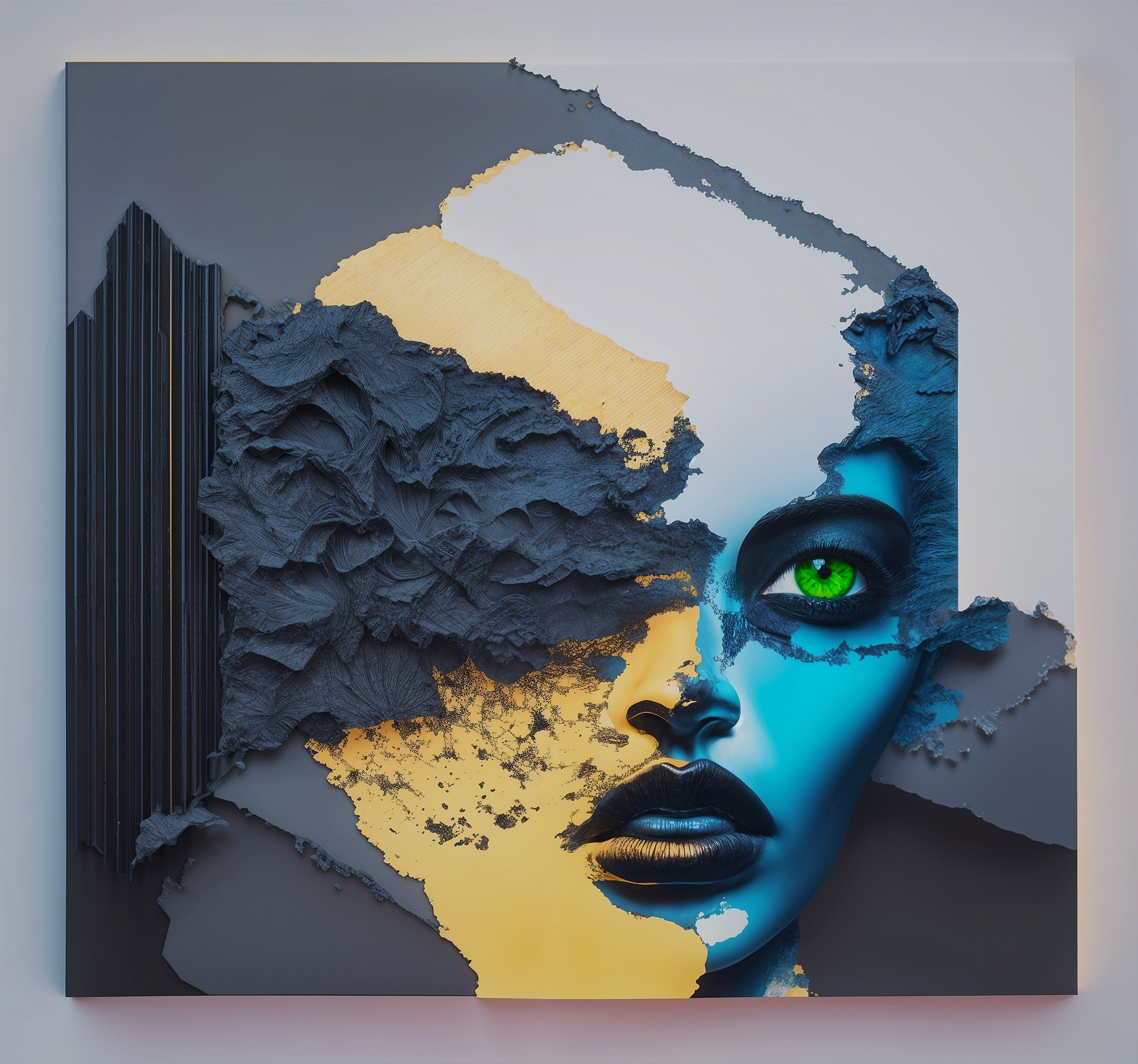 Abstract Face with Textured Background in Mixed Media