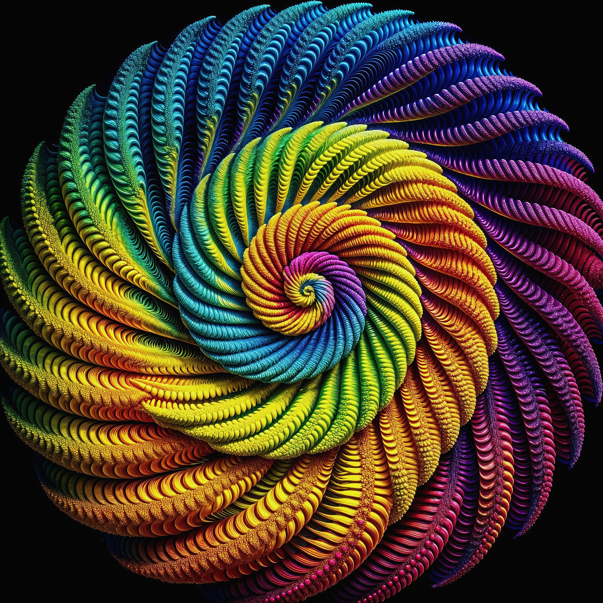 Vibrant Spiral Design with Rainbow Colors on Black Background