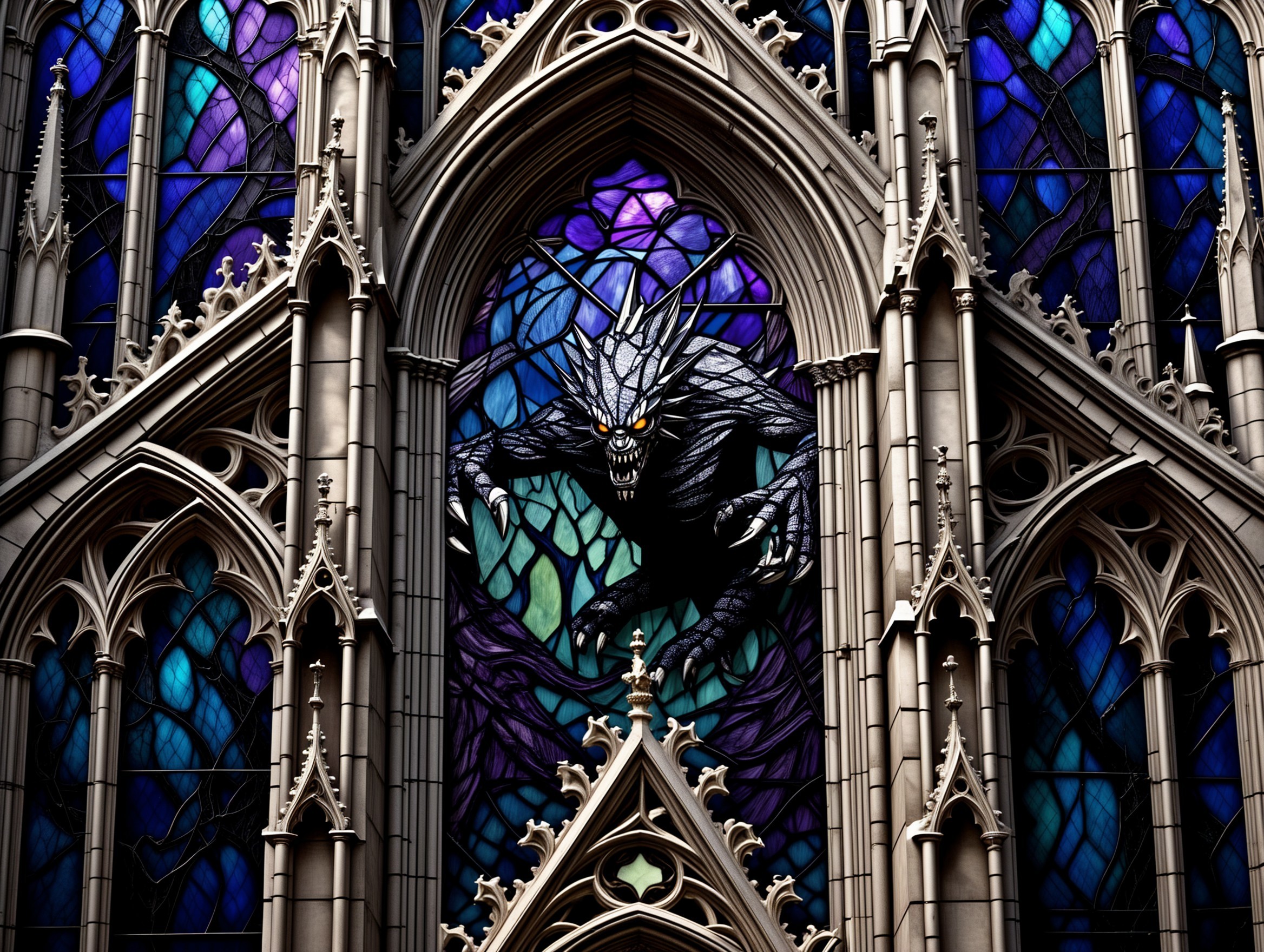 Stained Glass Window of a Mythical Creature in Gothic Style