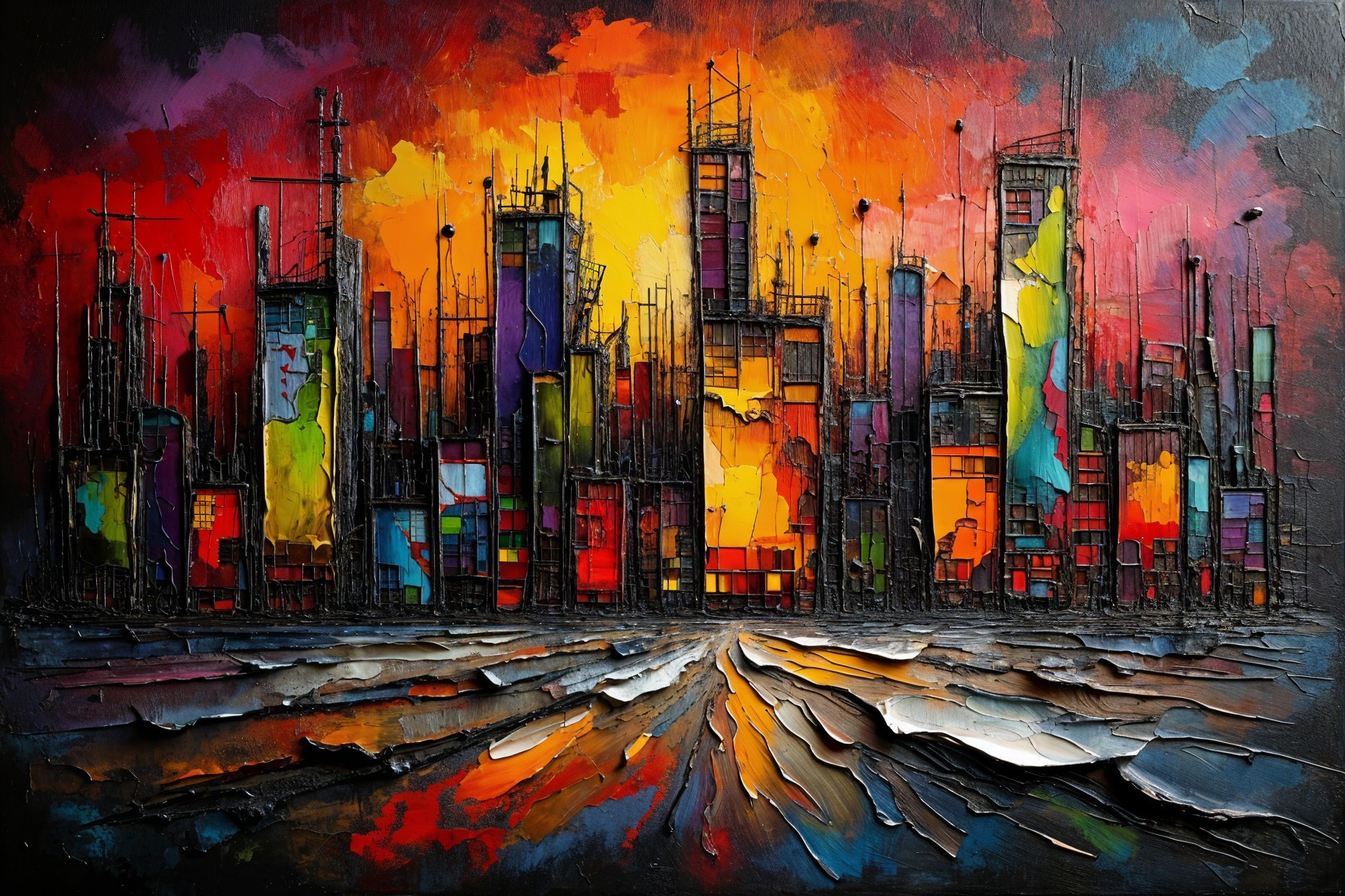Vibrant Abstract Cityscape with Colorful Skyscrapers