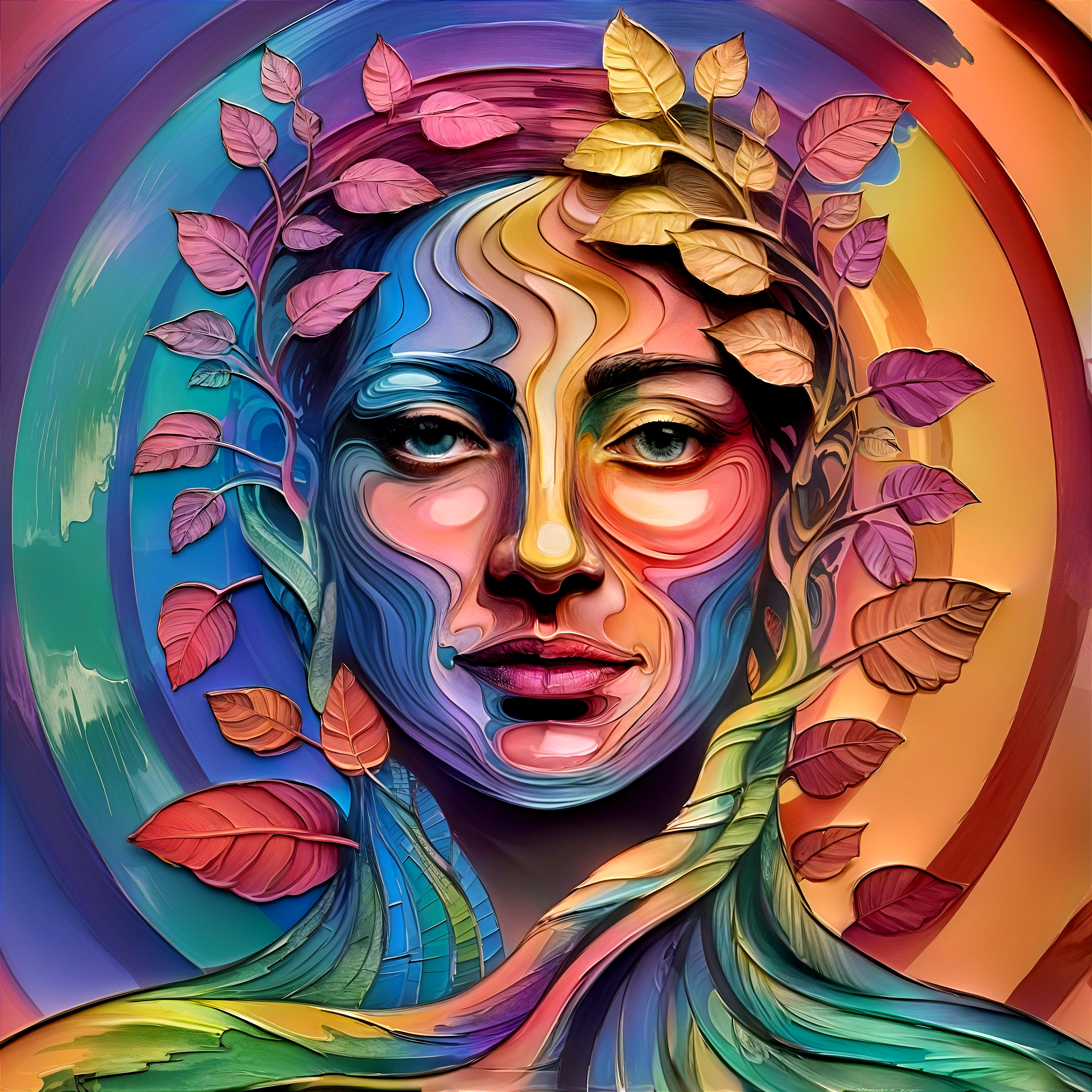 Abstract Portrait of Woman with Nature Elements