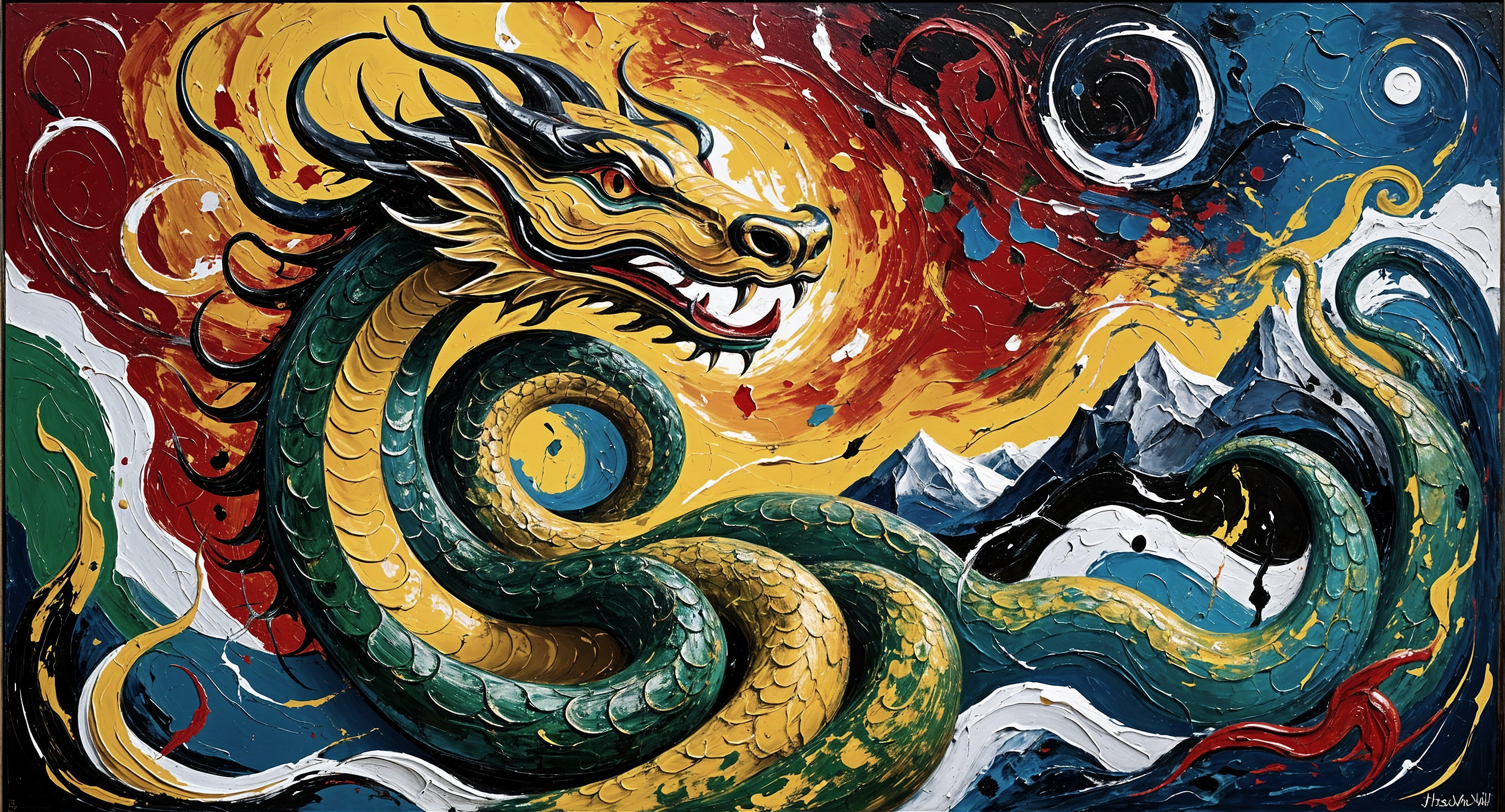 Abstract Dragon in a Colorful Dramatic Landscape